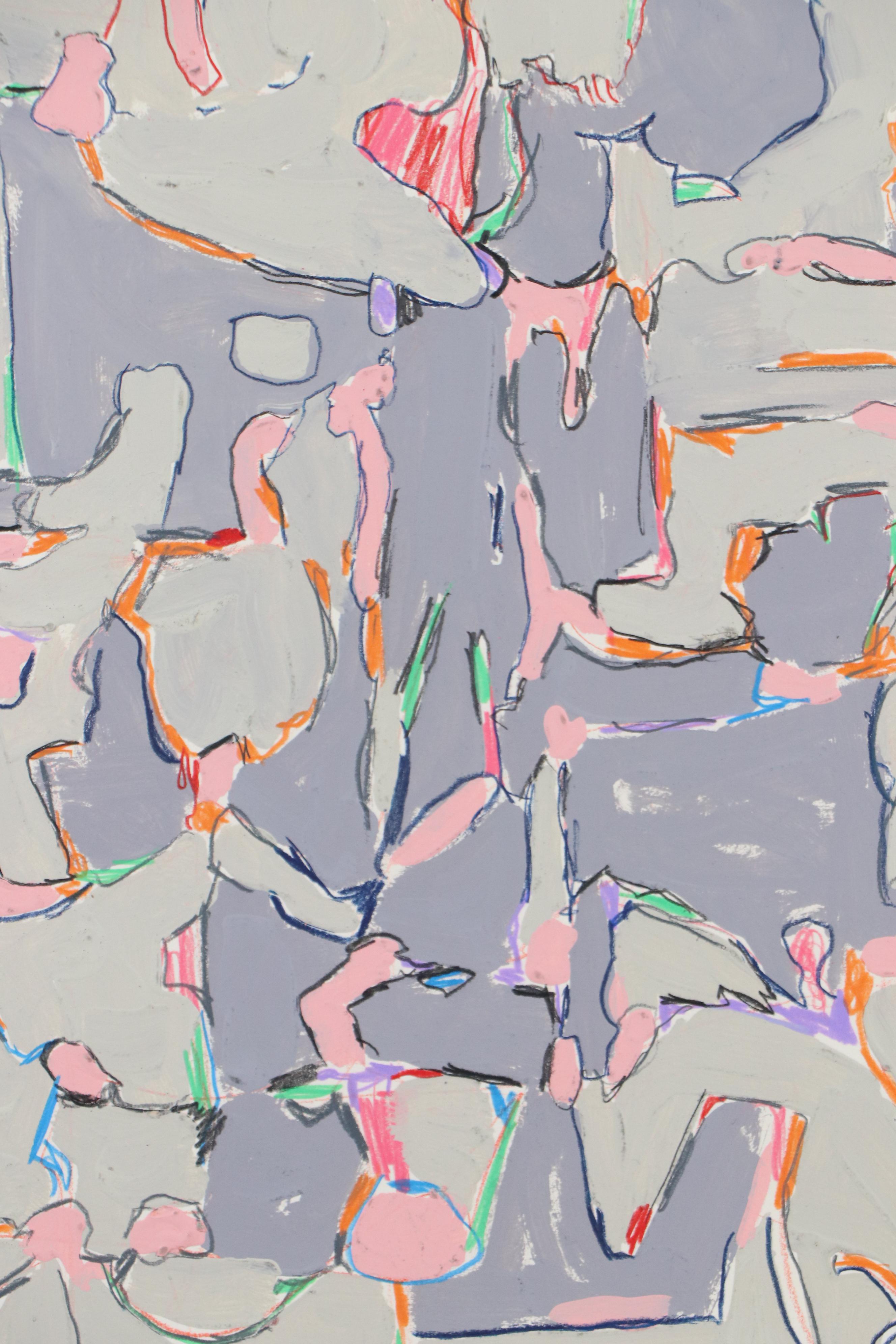 Harry Hilson Abstract Mixed Media Painting "Composition in Grey," 1982