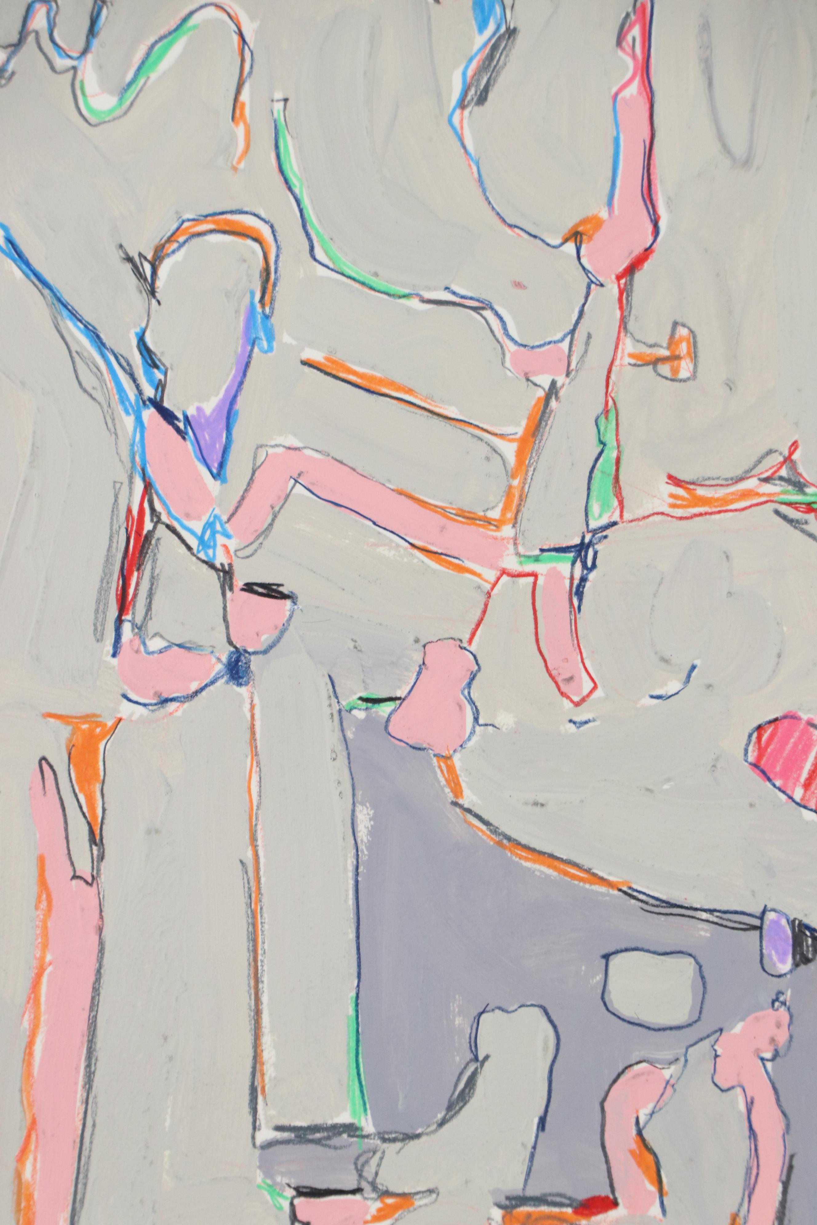 Harry Hilson Abstract Mixed Media Painting "Composition in Grey," 1982