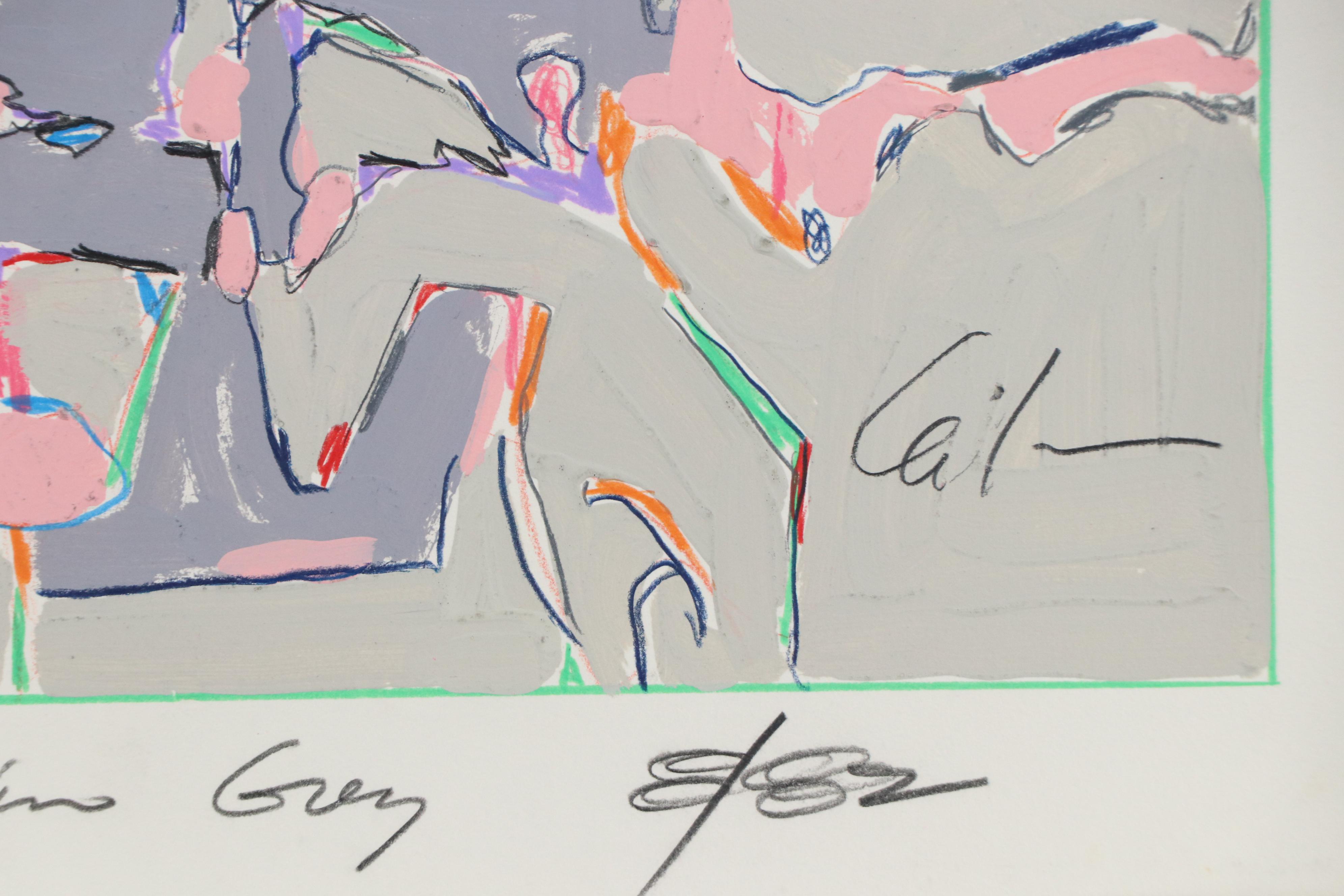 Harry Hilson Abstract Mixed Media Painting "Composition in Grey," 1982