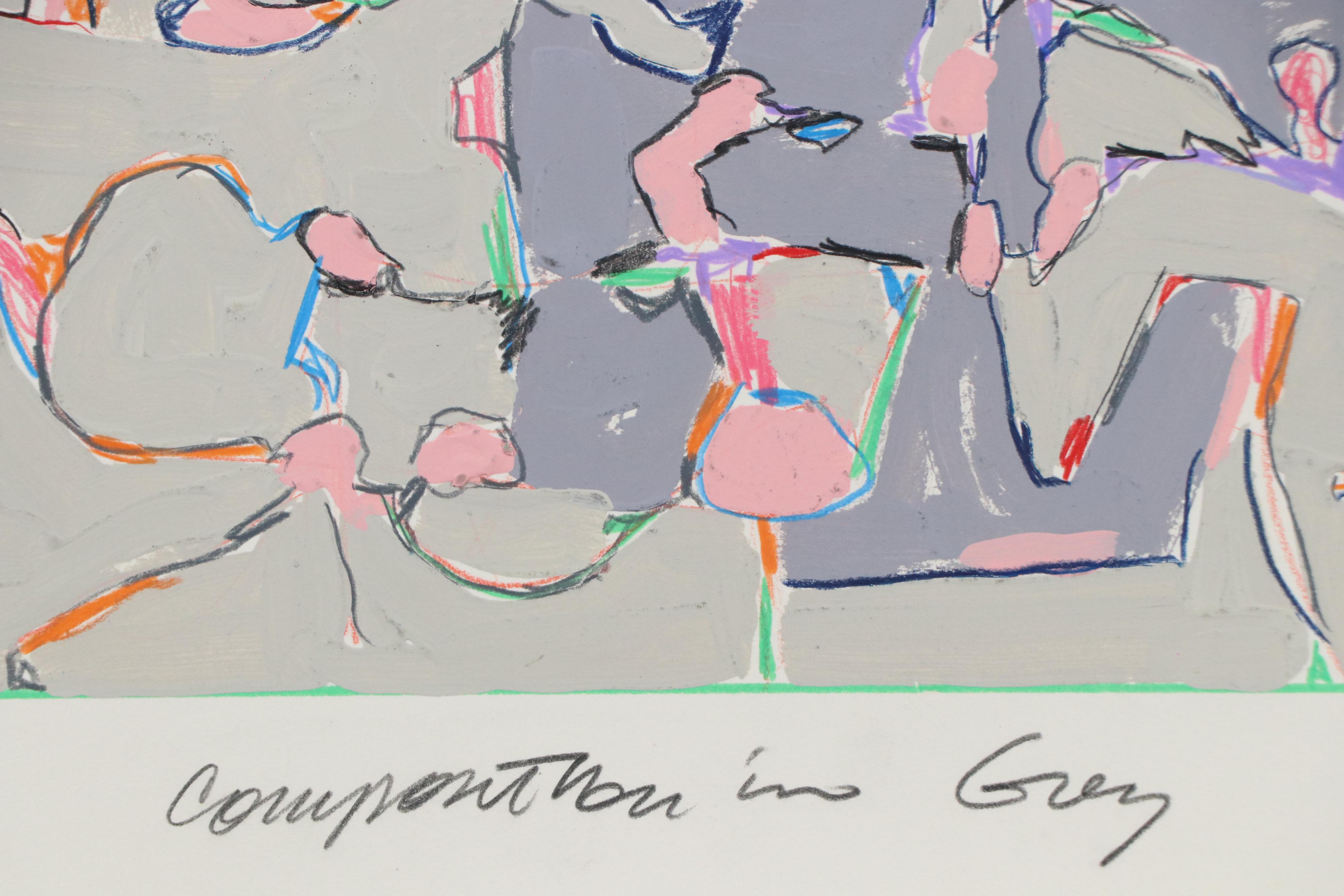 Harry Hilson Abstract Mixed Media Painting "Composition in Grey," 1982