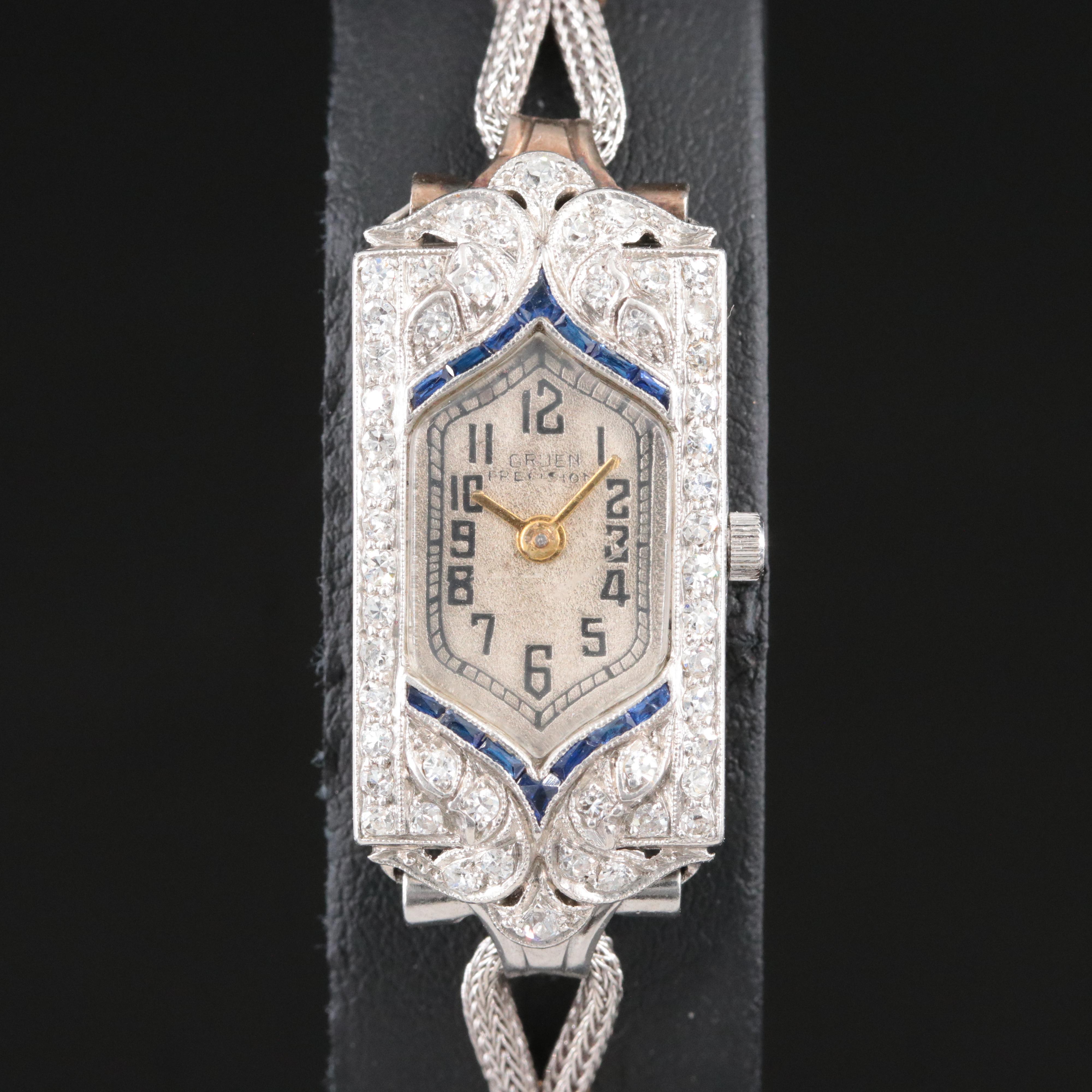 Art Deco Gruen Platinum Diamond Vintage Watch