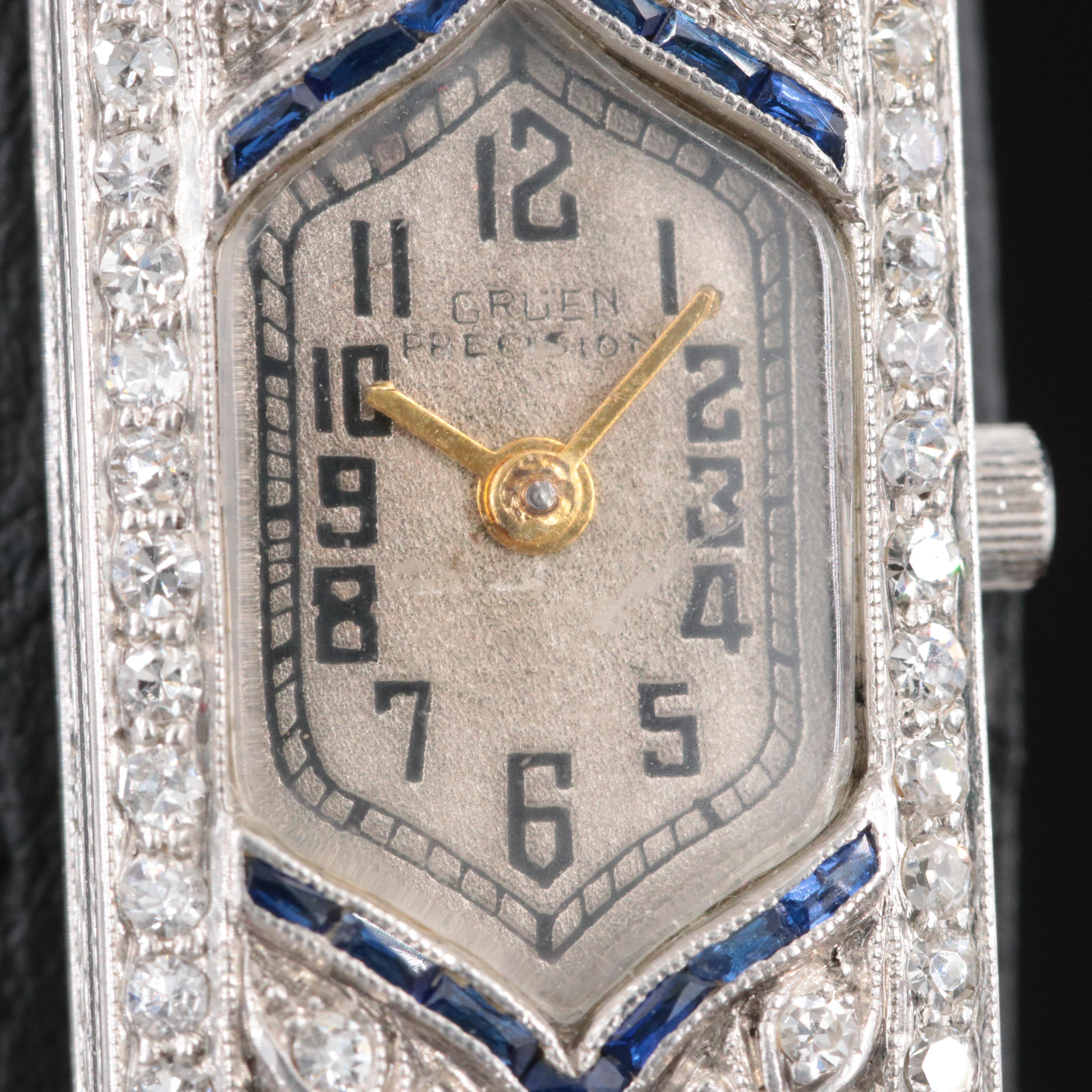 Art Deco Gruen Platinum Diamond Vintage Watch