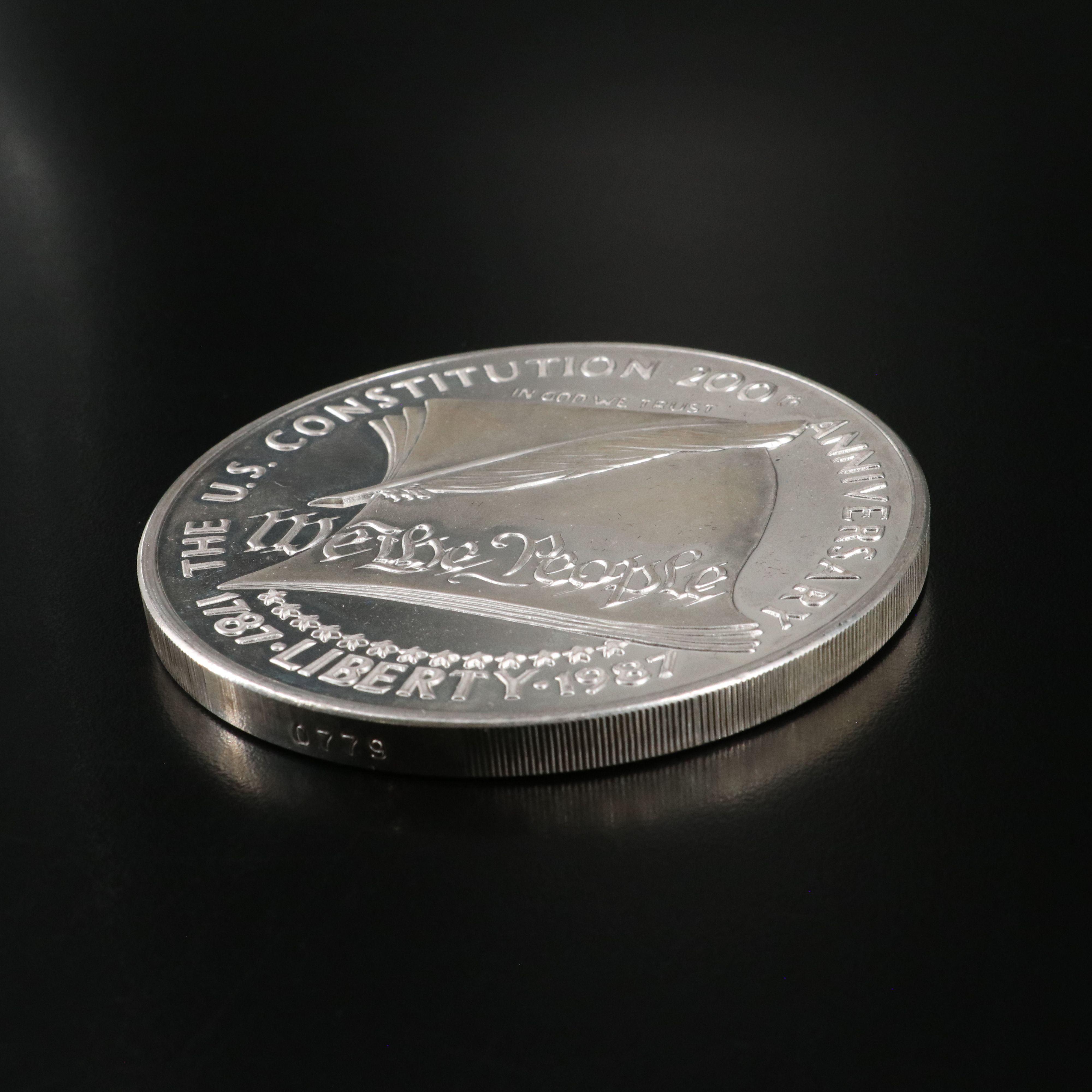 1987 Constitution Dollar, One Troy Pound of .999 Silver