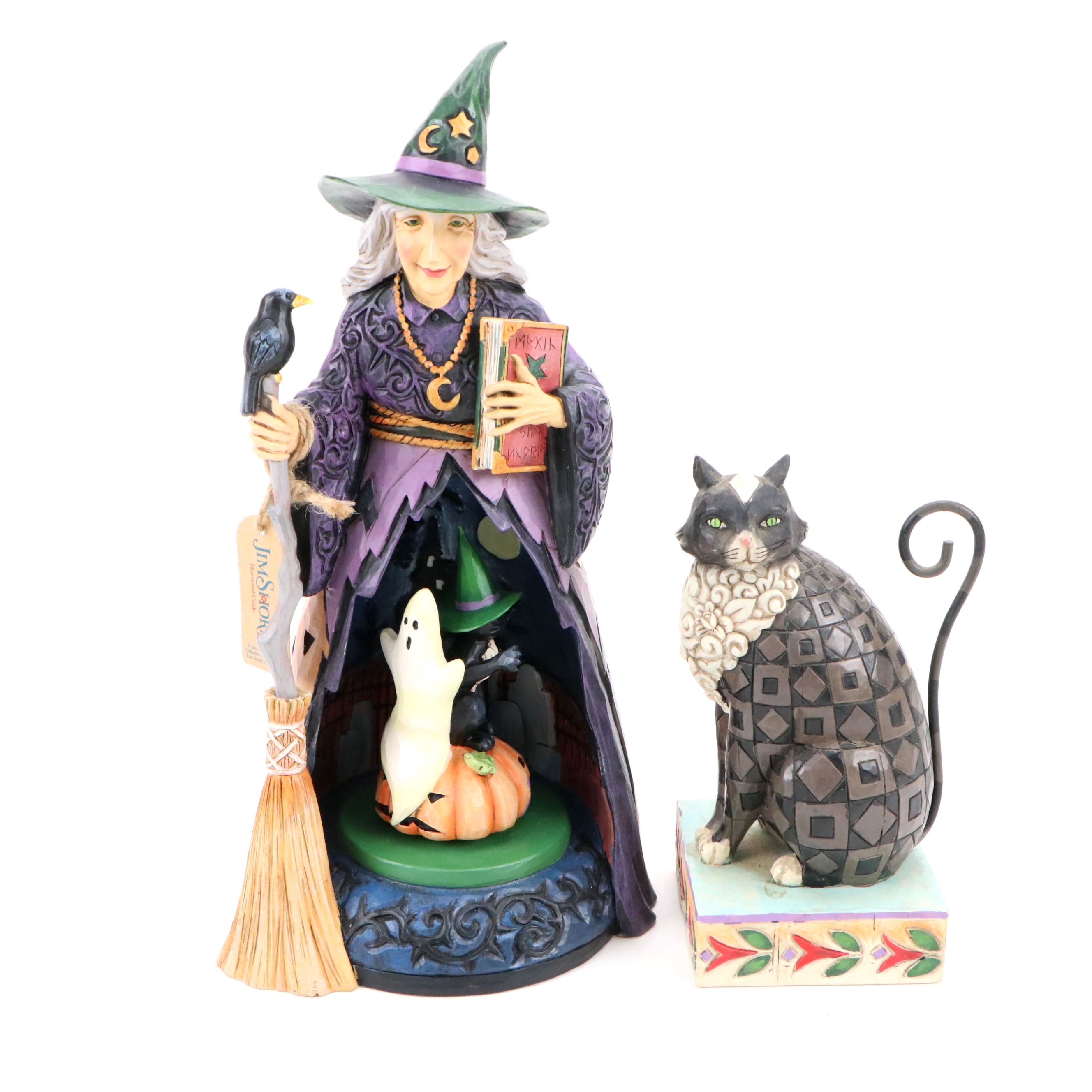 Jim Shore Accents Witch and Black Cat Halloween Figurines
