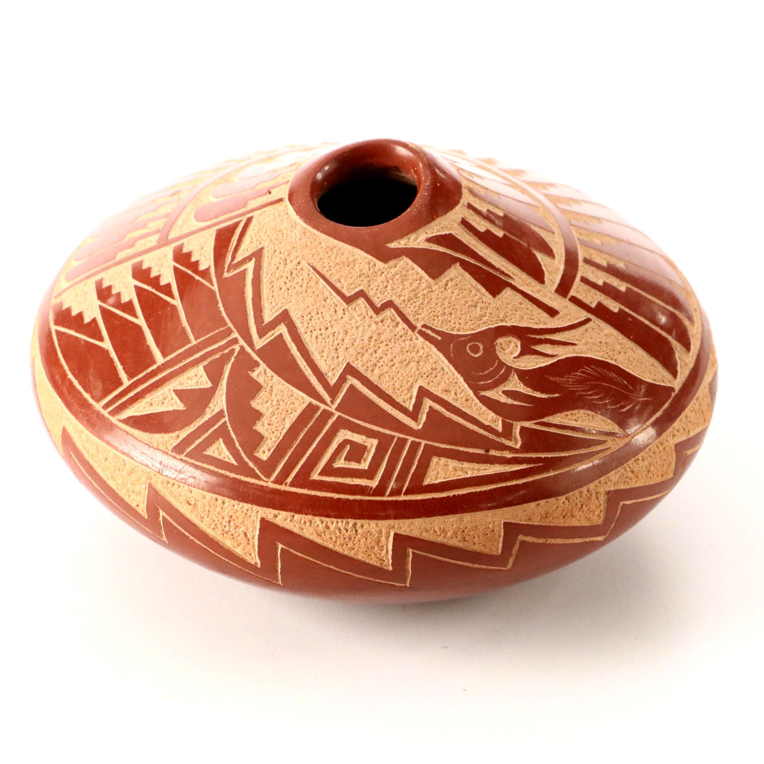 Vangie Tafoya Jemez Pueblo Redware Sgraffito Avanyu Vase