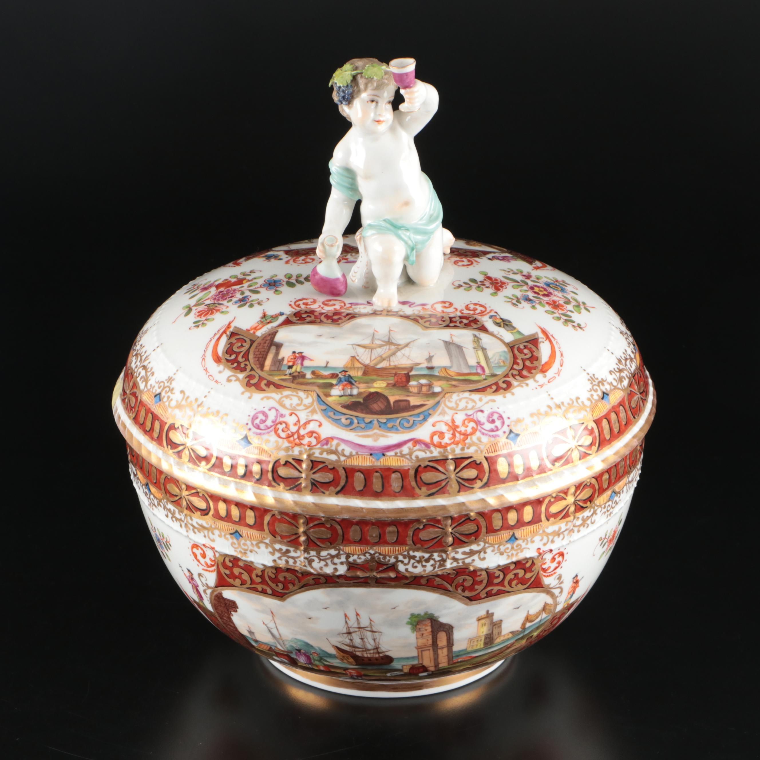 KPM Porcelain Tureen with Baby Bacchus Finial, 1870-1945