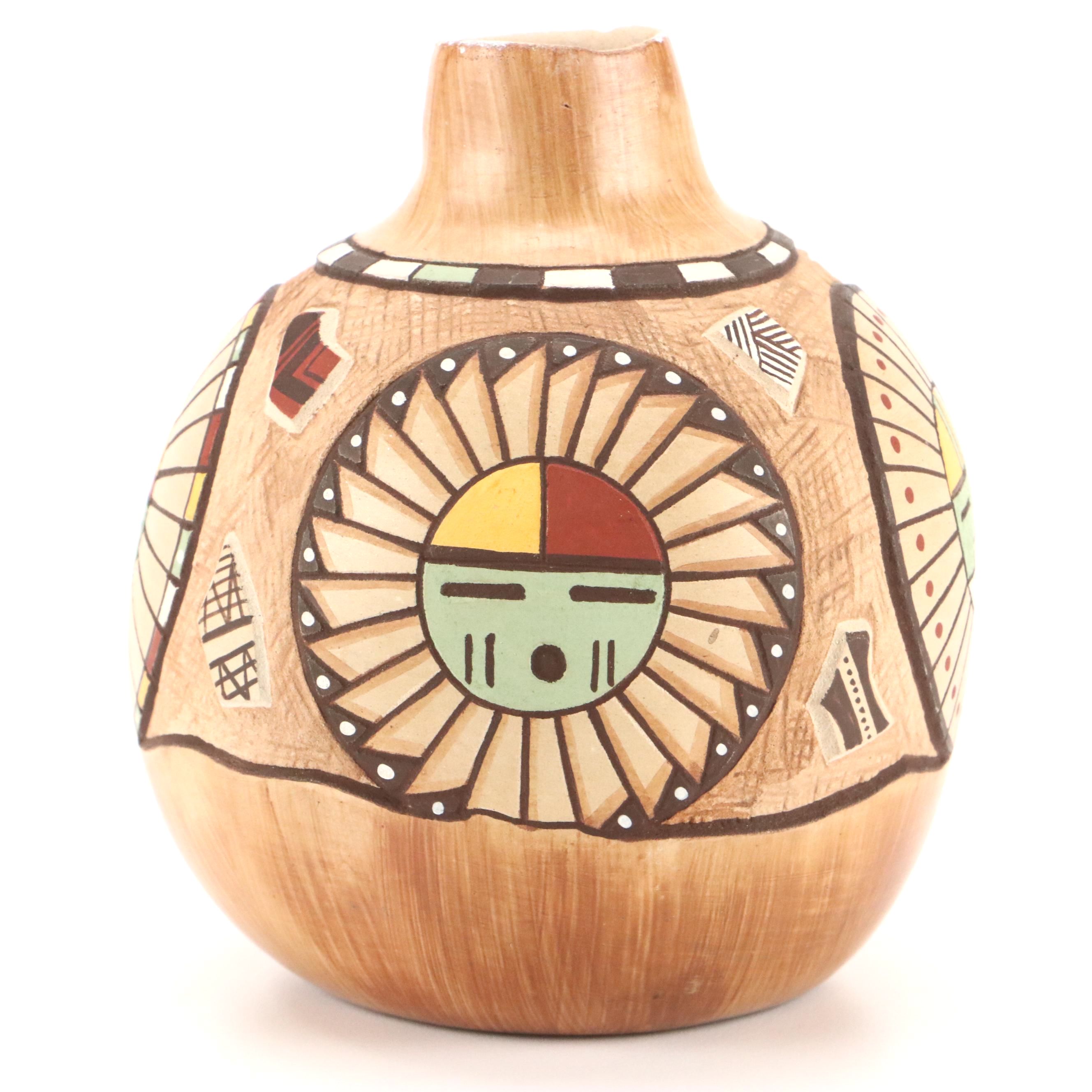 Lawrence Namoki "My Fathers" Hopi Sgraffito Art Pottery Vase