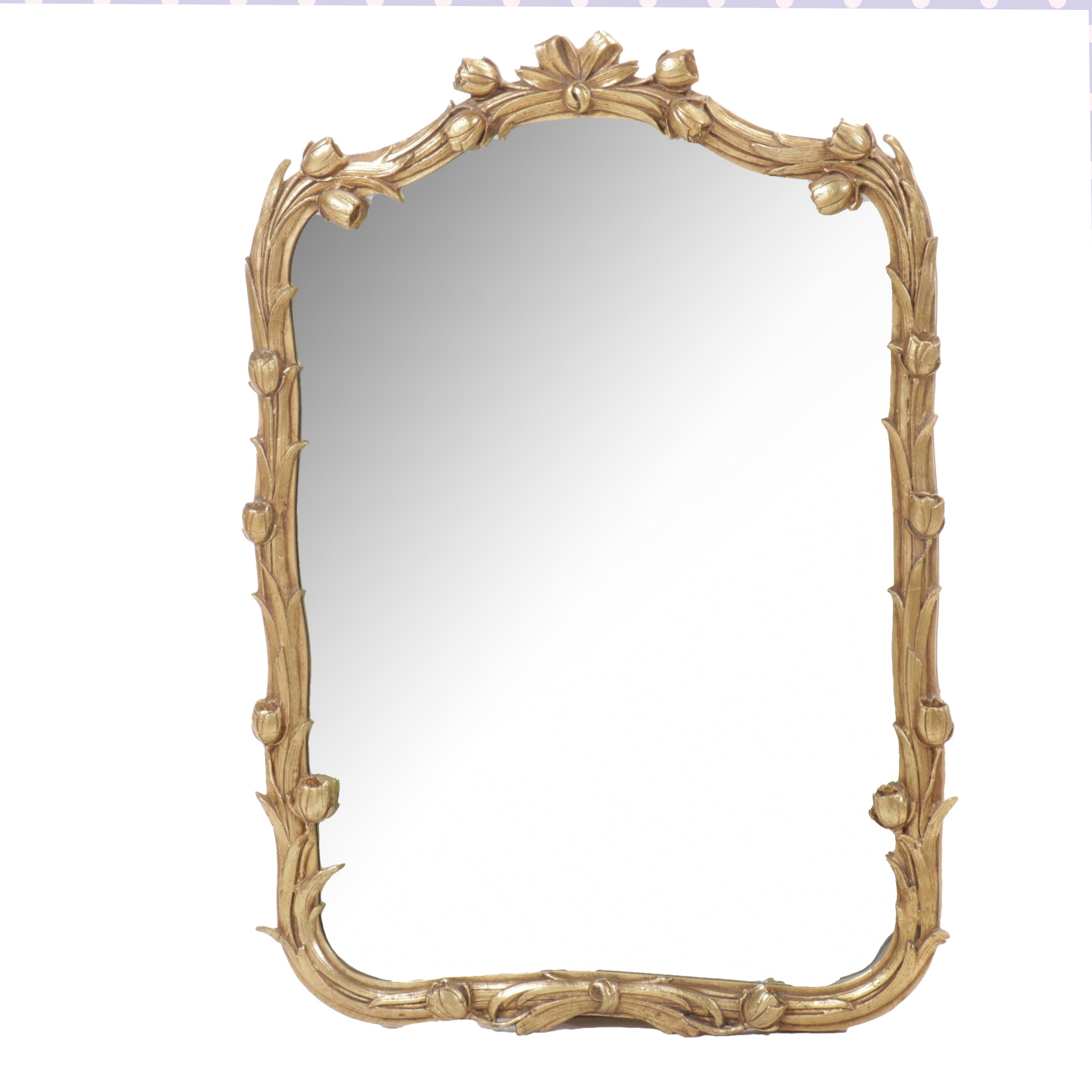 Decorative Arts, Inc. Hollywood Regency Style Carved Tulips Giltwood Wall Mirror