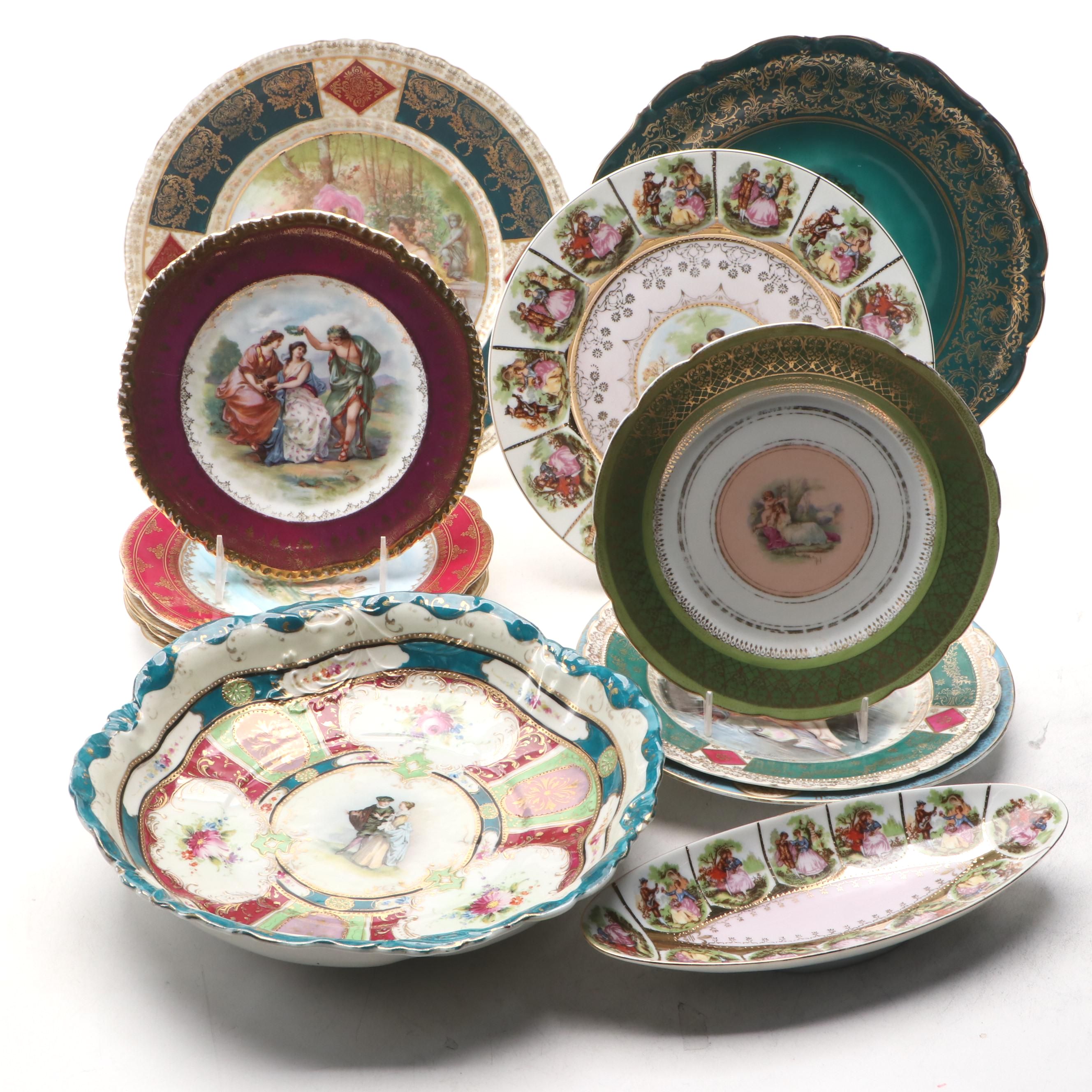 Royal Vienna Style Porcelain Cabinet Plates and Bowls