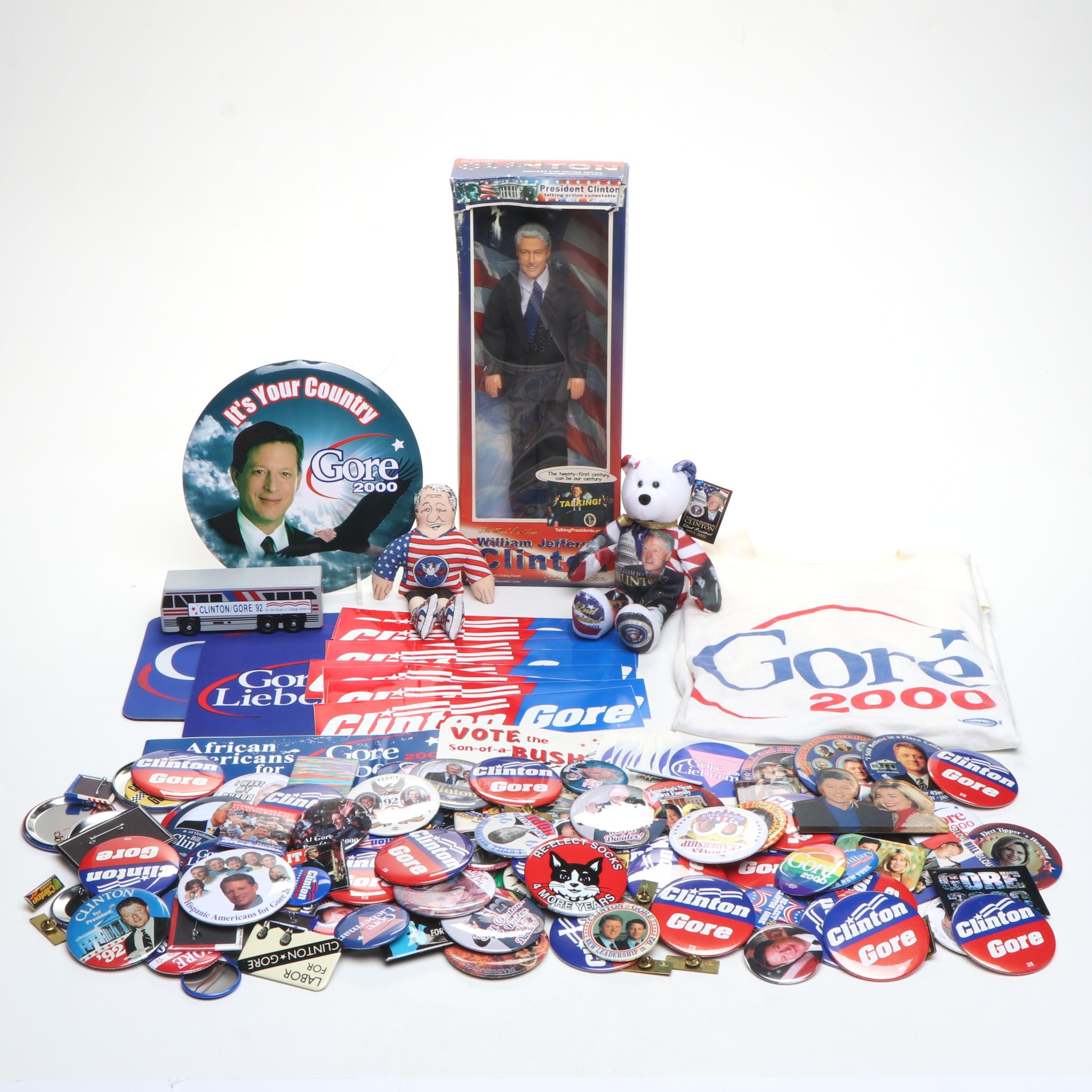 Hillary Clinton, Bill Clinton and Al Gore Pinbacks, More Campaign Memorabilia