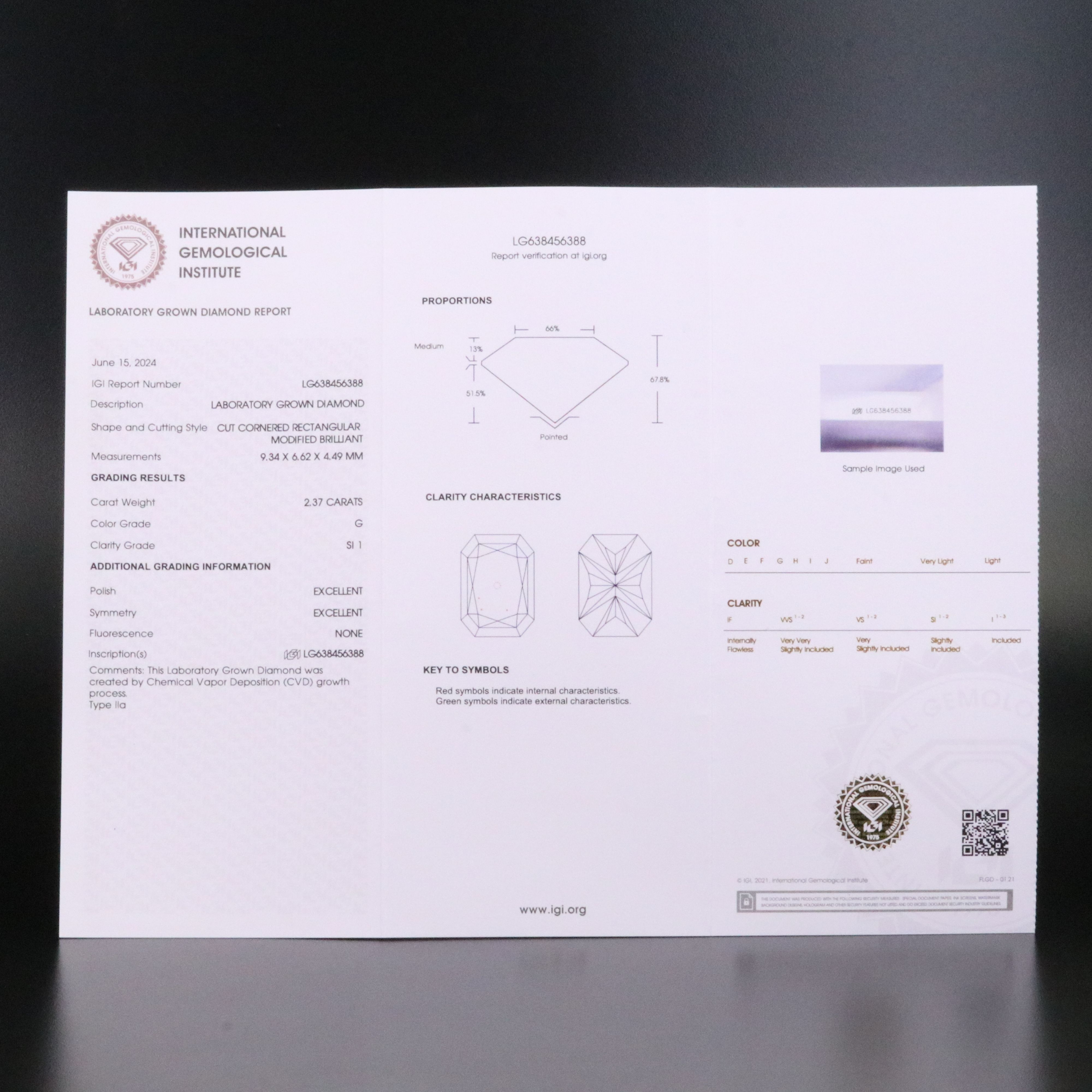Loose 2.37 CT Lab Grown Diamond with IGI Report