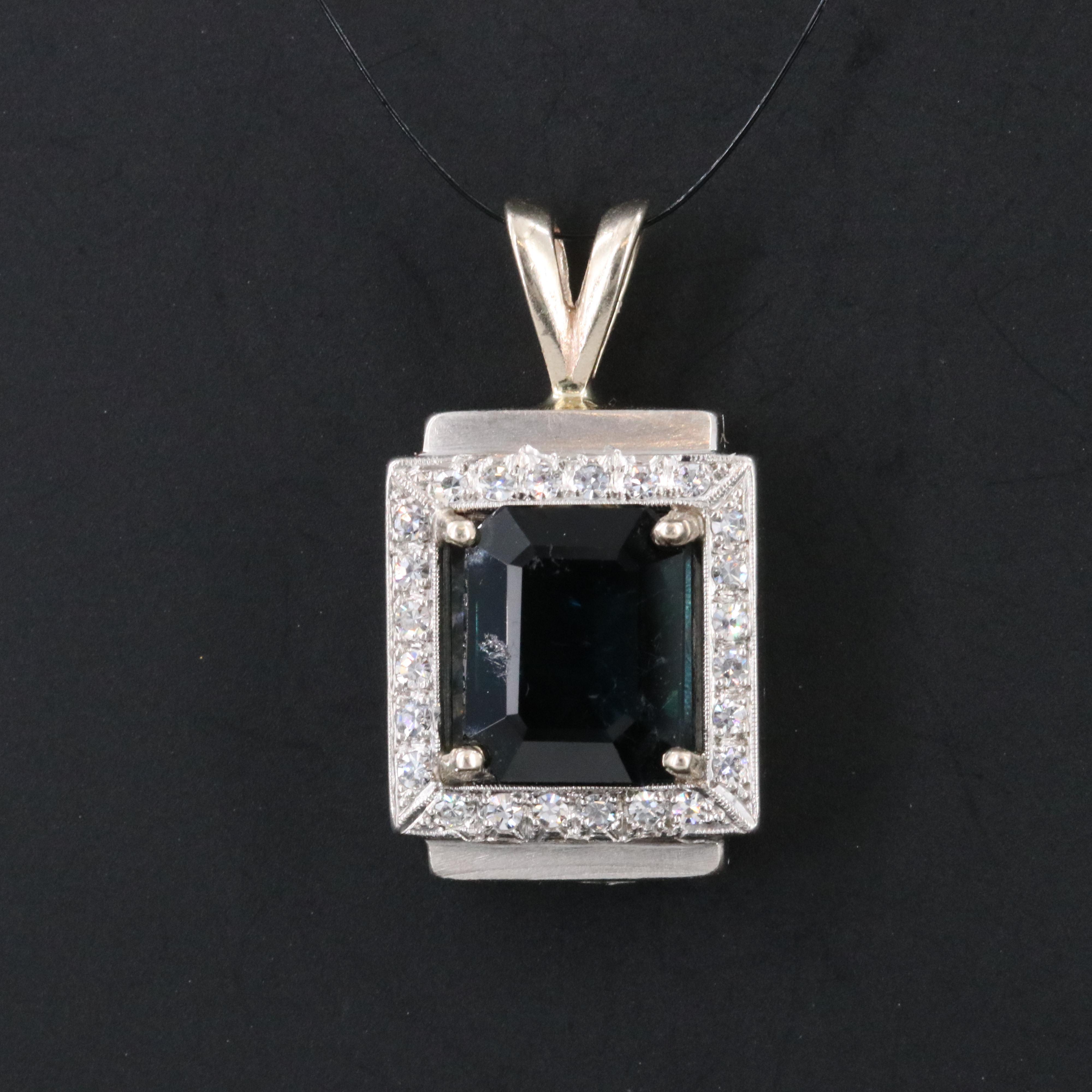 Platinum and 14K Sapphire and Diamond Pendant