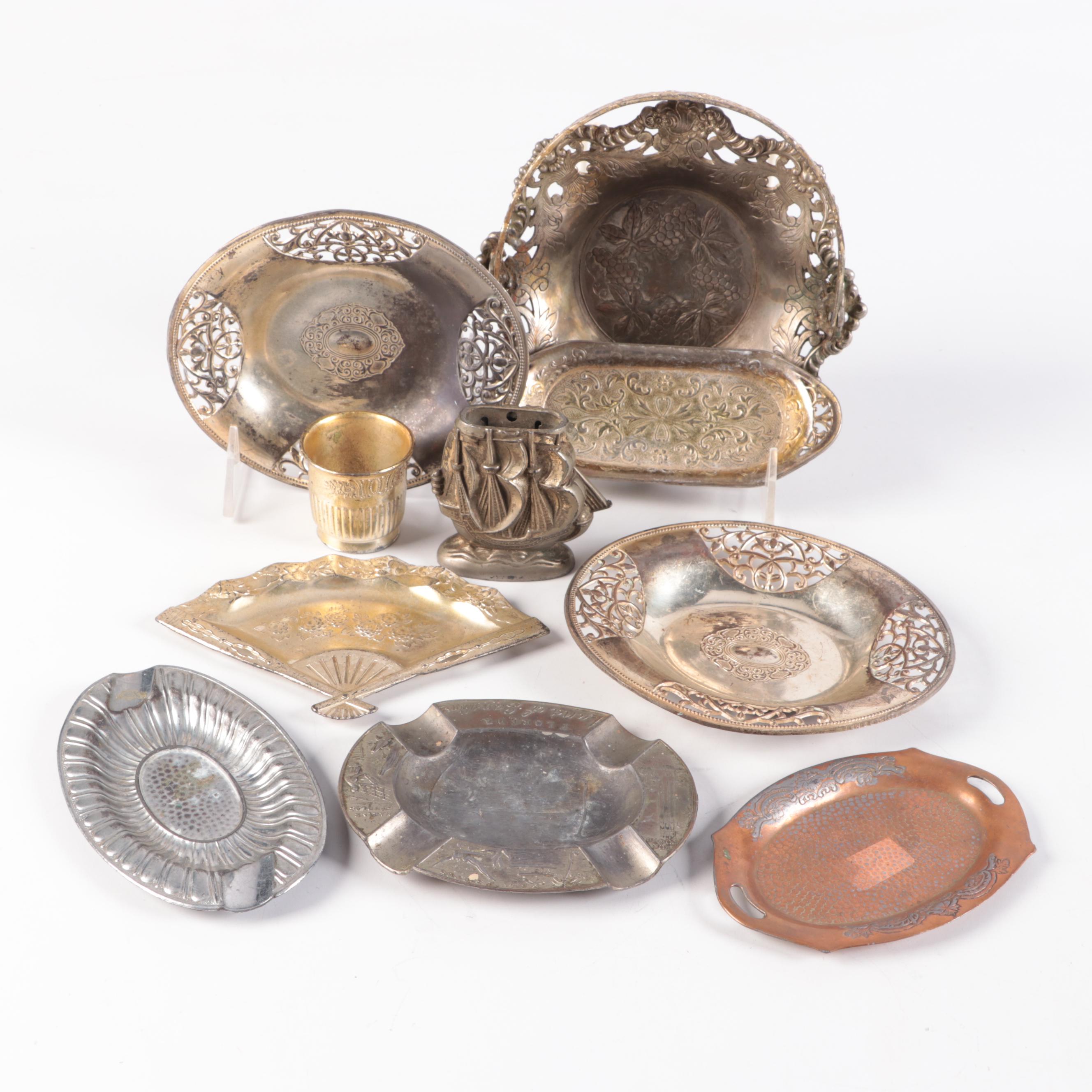 Vintage Occupied Japan with Other Art Deco Style Metal Ashtrays and Tableware