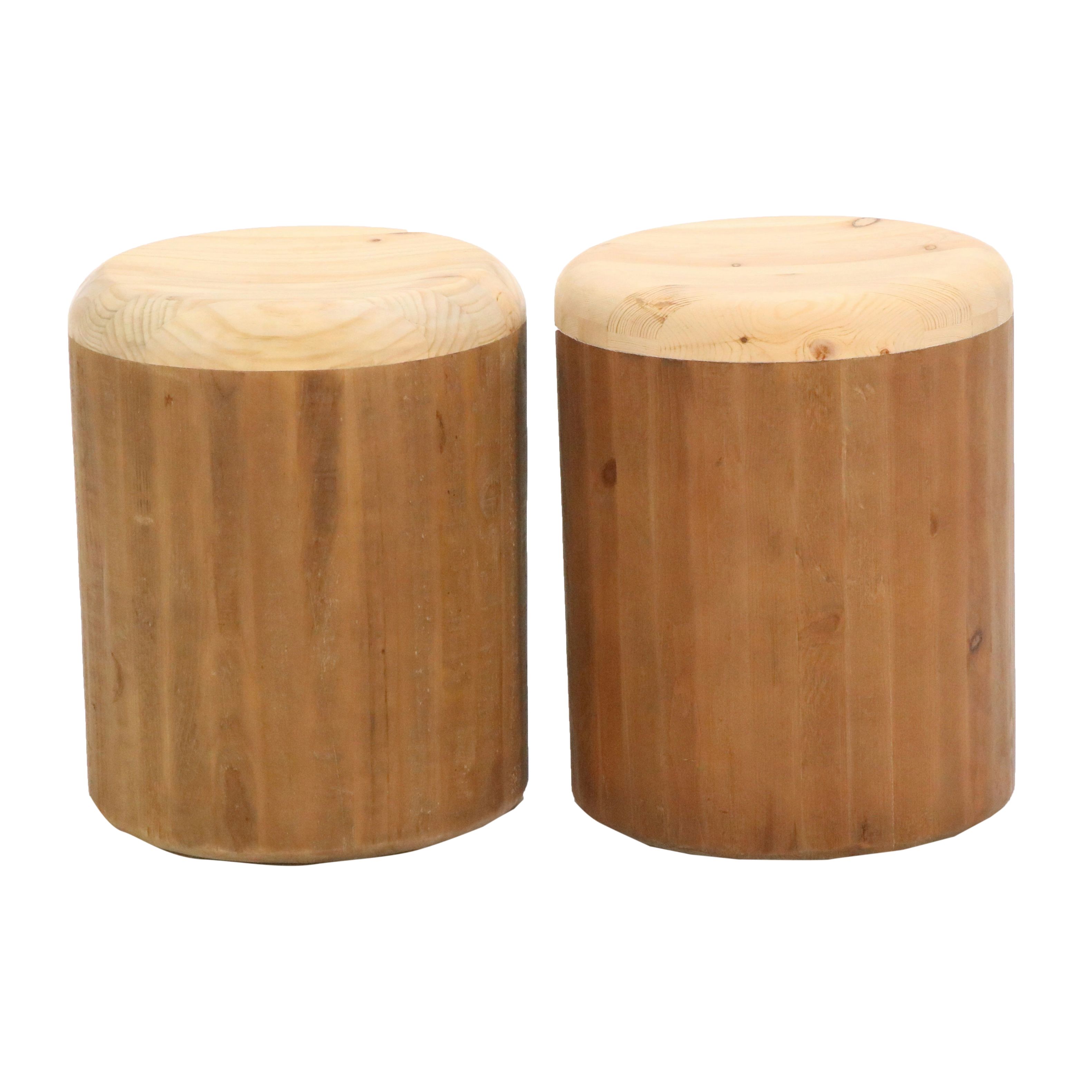 Pair of BoBo Intriguing Objects "Dylan" Natural Wood Stools