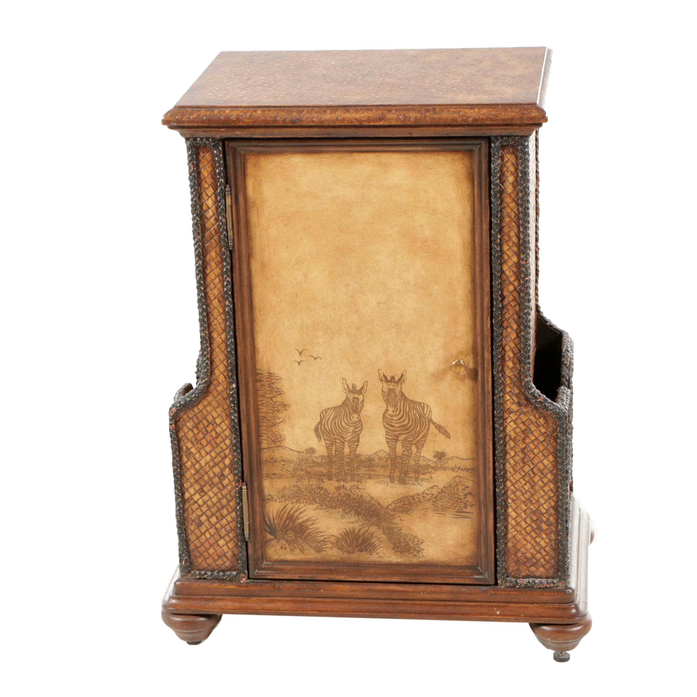 Safari Theme Wooden End Table Featuring Zebra Imagery