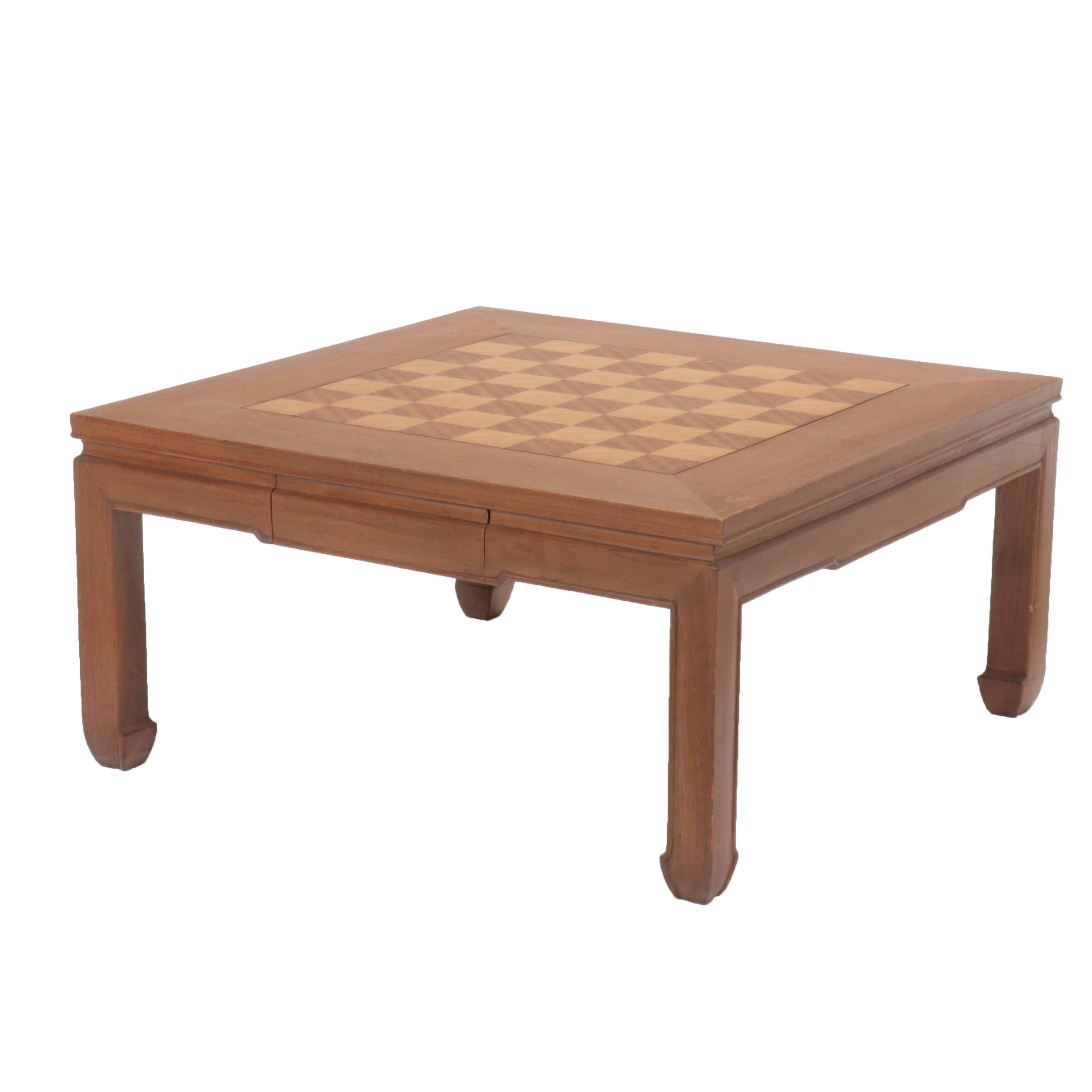 Ricardo Lynn & Co. Chinese Wooden Checkerboard Games Table with Chess Pieces