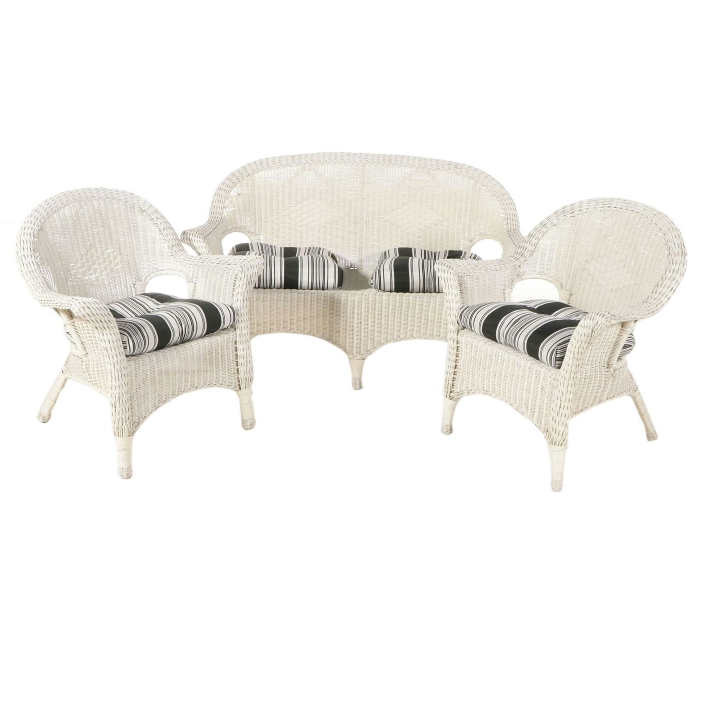 Wicker Loveseat with Pair of Armchairs