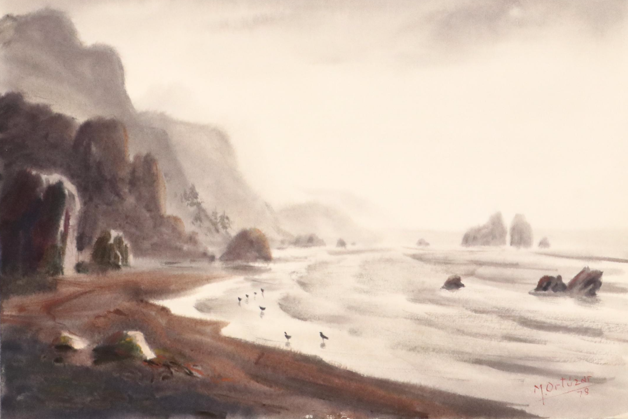 Mariano Ortuzar Spanish Coastal Landscape Watercolor Paintings, 1978-9