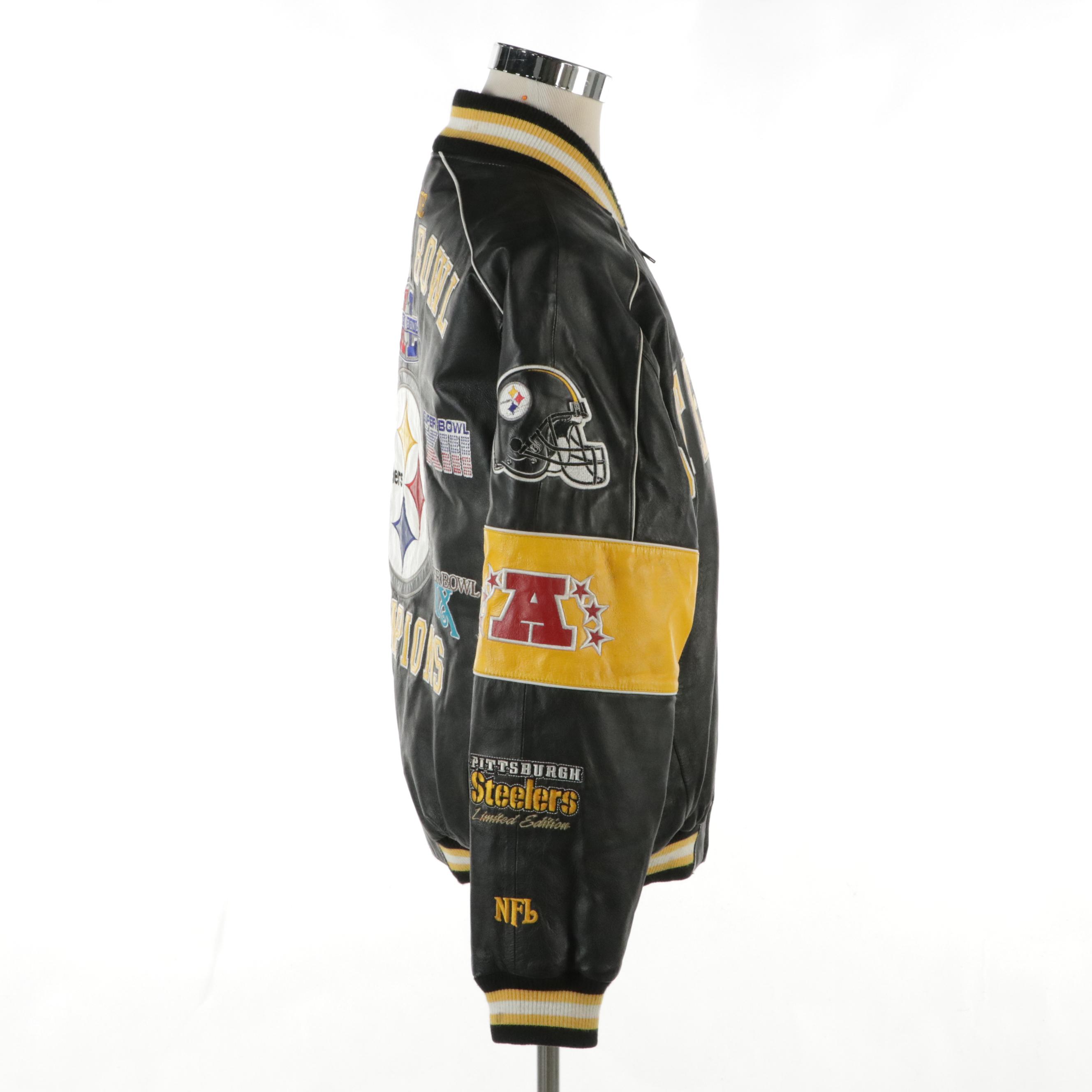 Men's NFL Pittsburgh Steelers Embroidered Leather Bomber Jacket