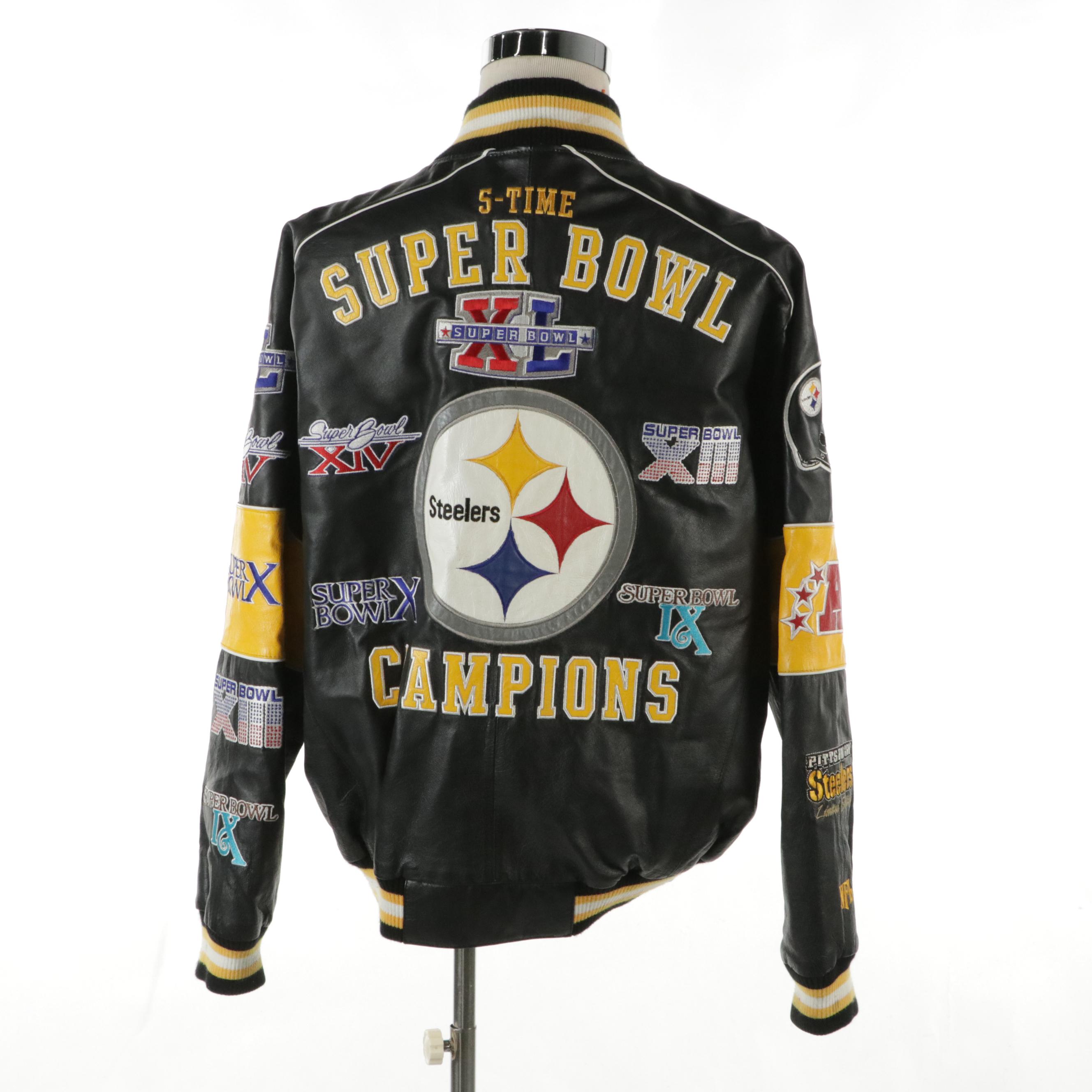 Men's NFL Pittsburgh Steelers Embroidered Leather Bomber Jacket