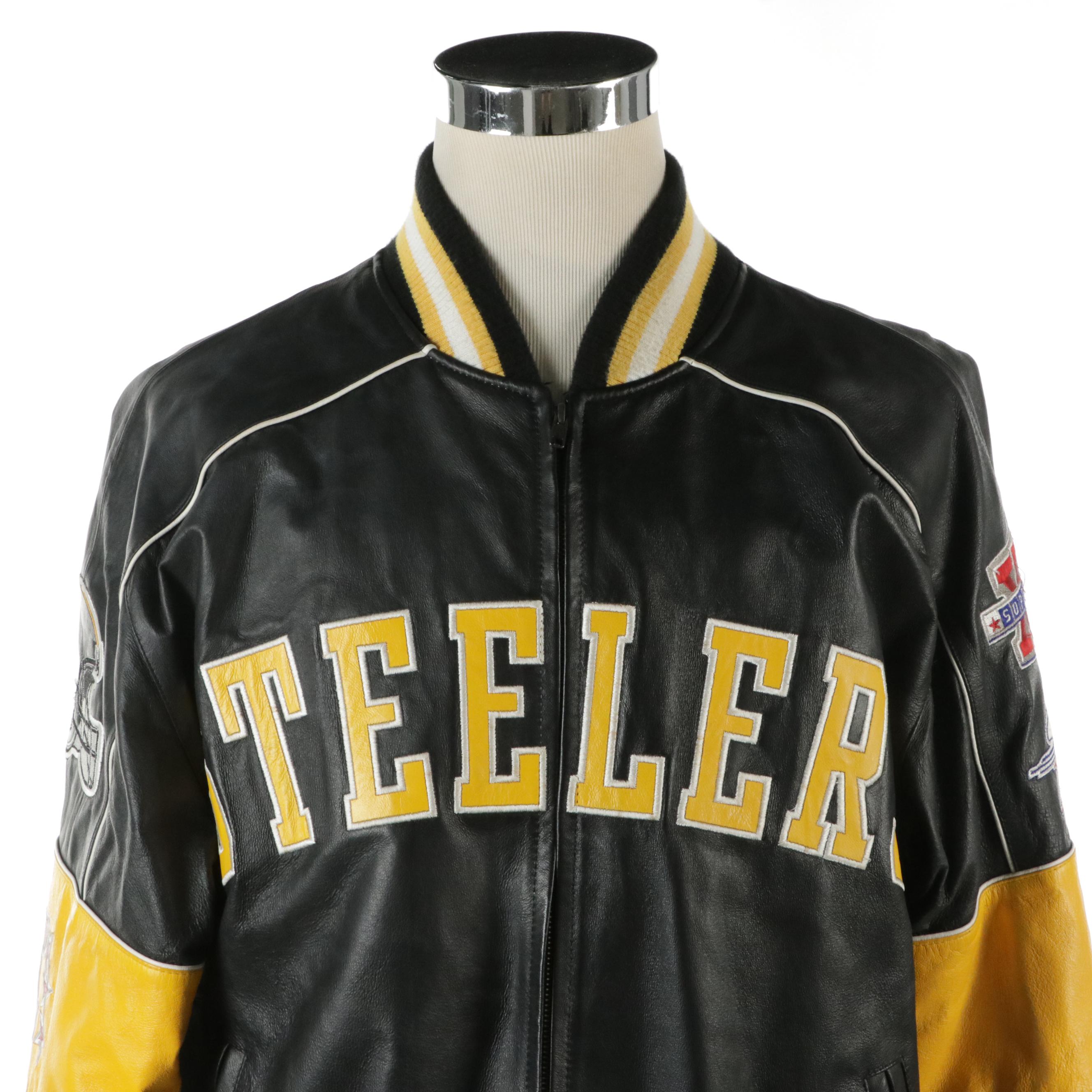 Men's NFL Pittsburgh Steelers Embroidered Leather Bomber Jacket