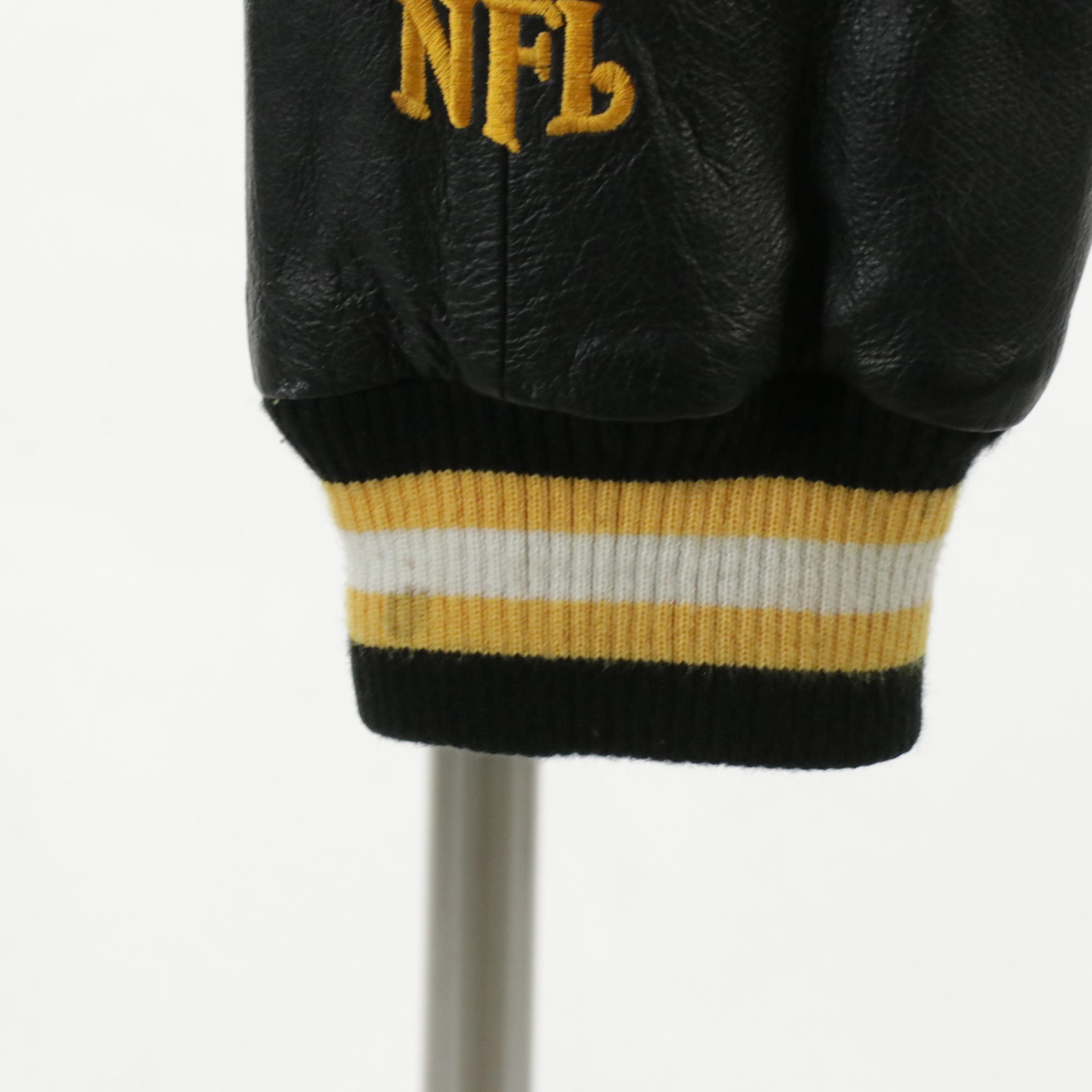 Men's NFL Pittsburgh Steelers Embroidered Leather Bomber Jacket