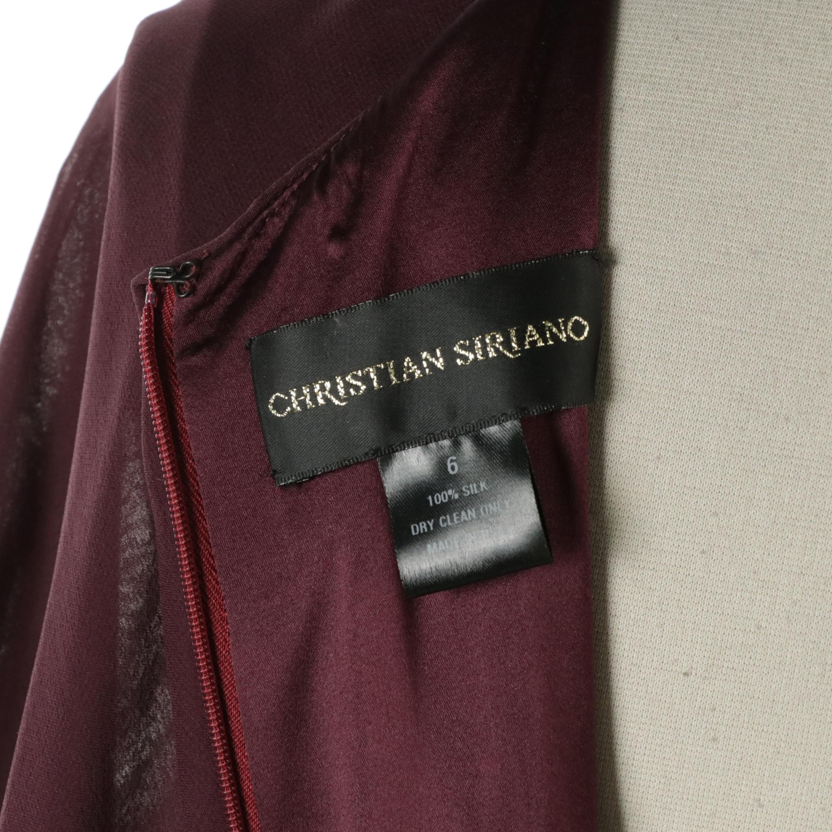 Christian Siriano Ruffled Cape Sleeve Gown in Burgundy Silk