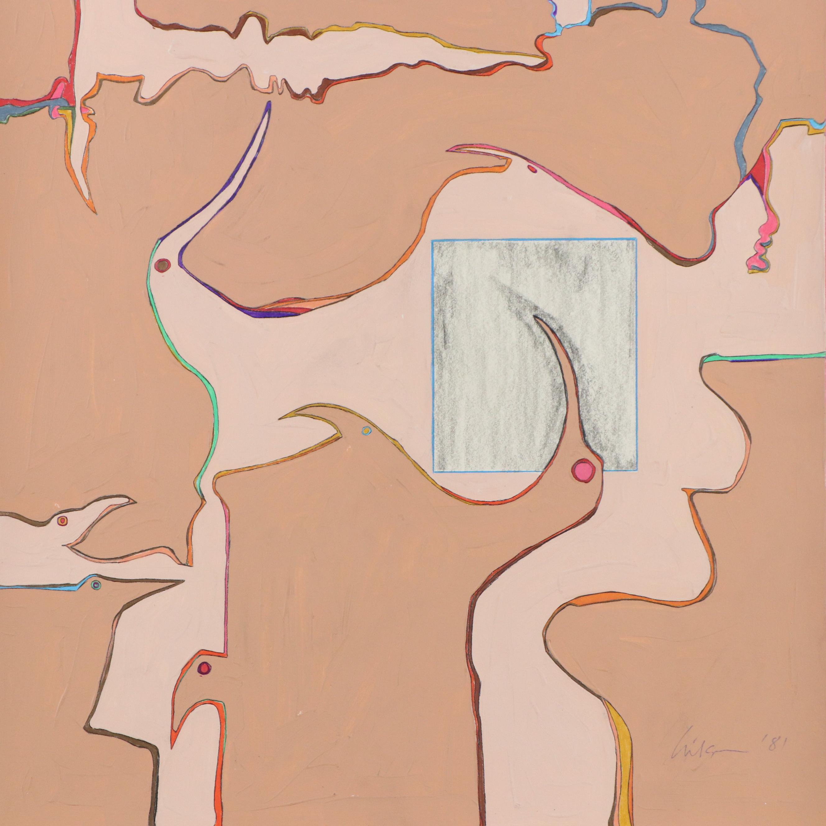 Harry Hilson Abstract Mixed Media Composition, 1981