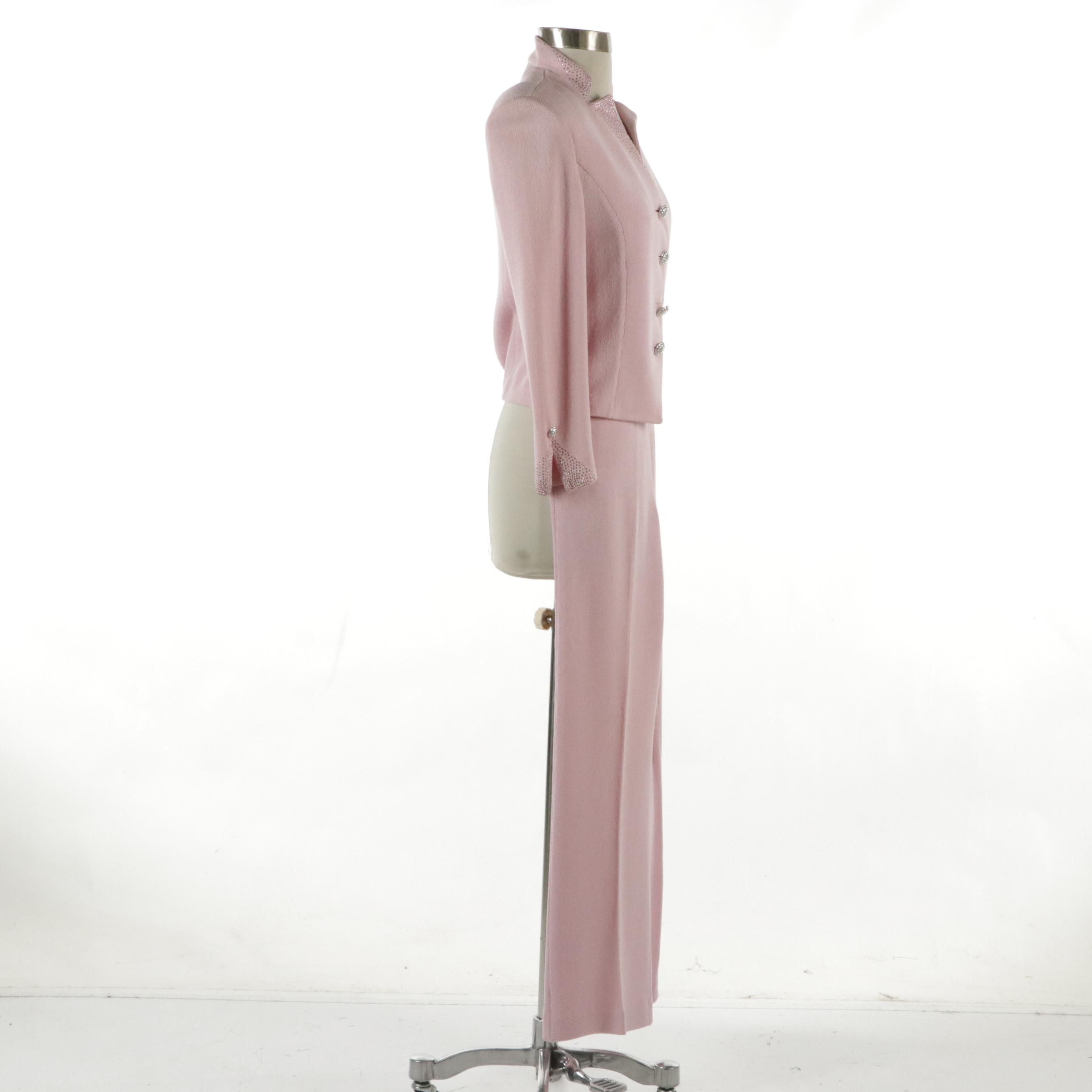 St. John Collection Pink Knit Embellished Pantsuit