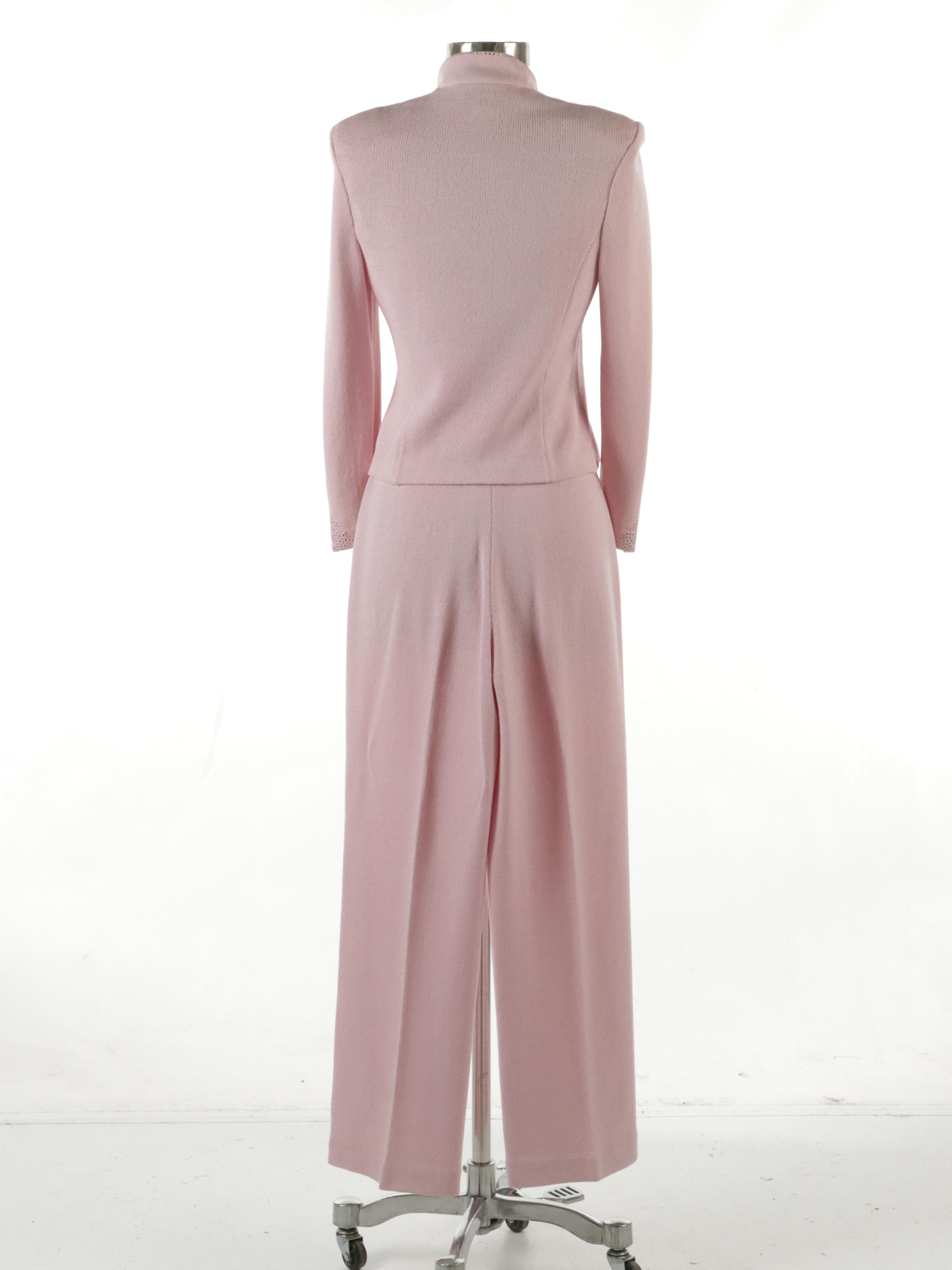 St. John Collection Pink Knit Embellished Pantsuit