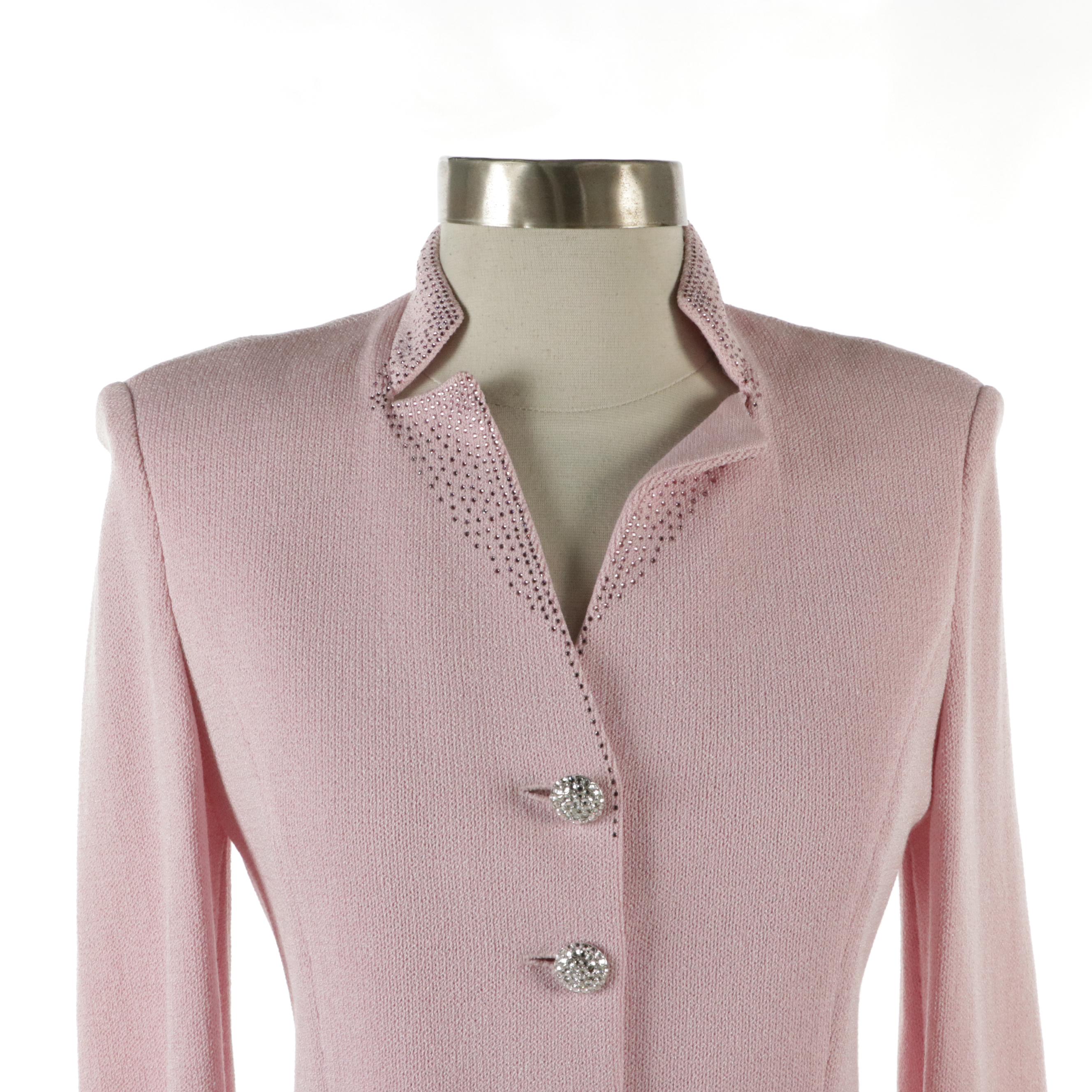 St. John Collection Pink Knit Embellished Pantsuit