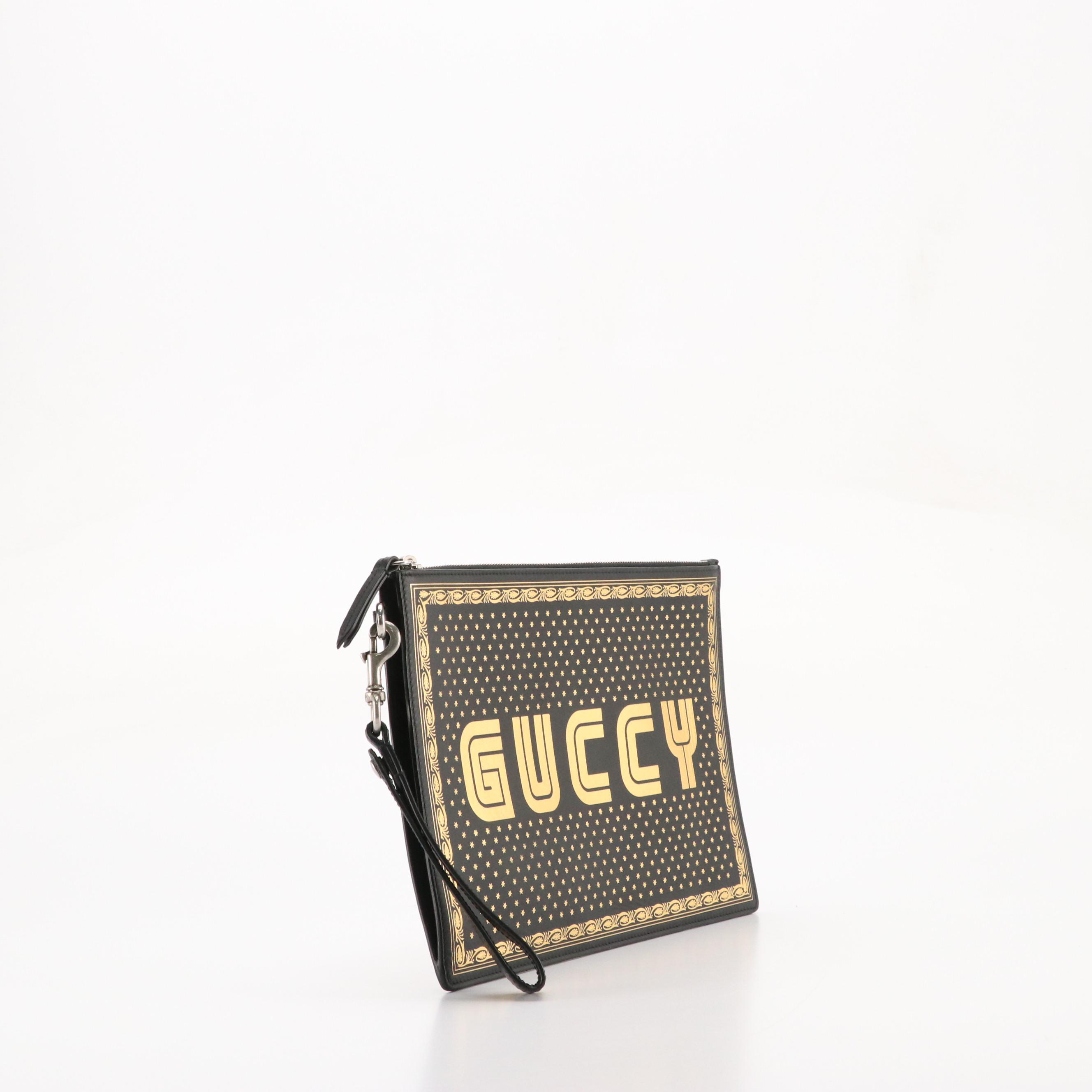 Gucci ''GUCCY'' Zip Wristlet Clutch in Star Printed Calfskin Leather, With Box