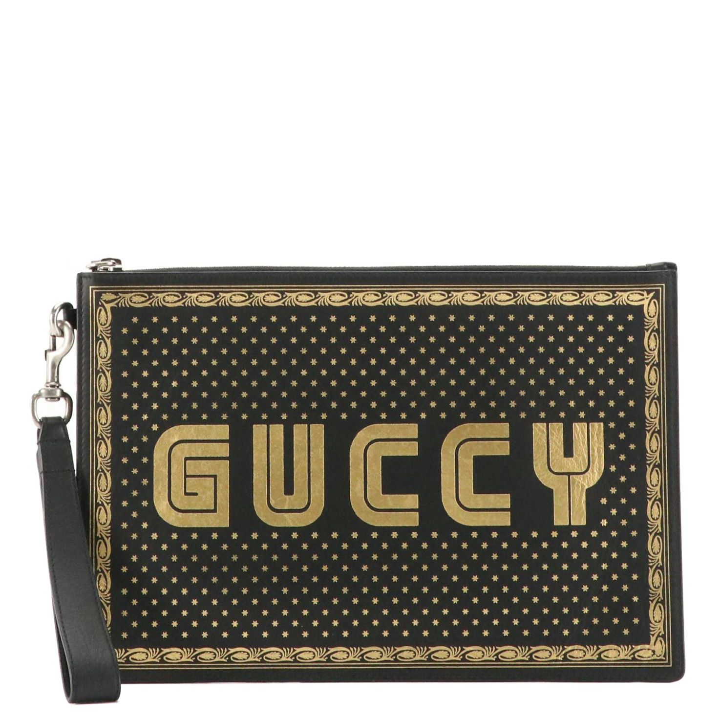 Gucci ''GUCCY'' Zip Wristlet Clutch in Star Printed Calfskin Leather, With Box