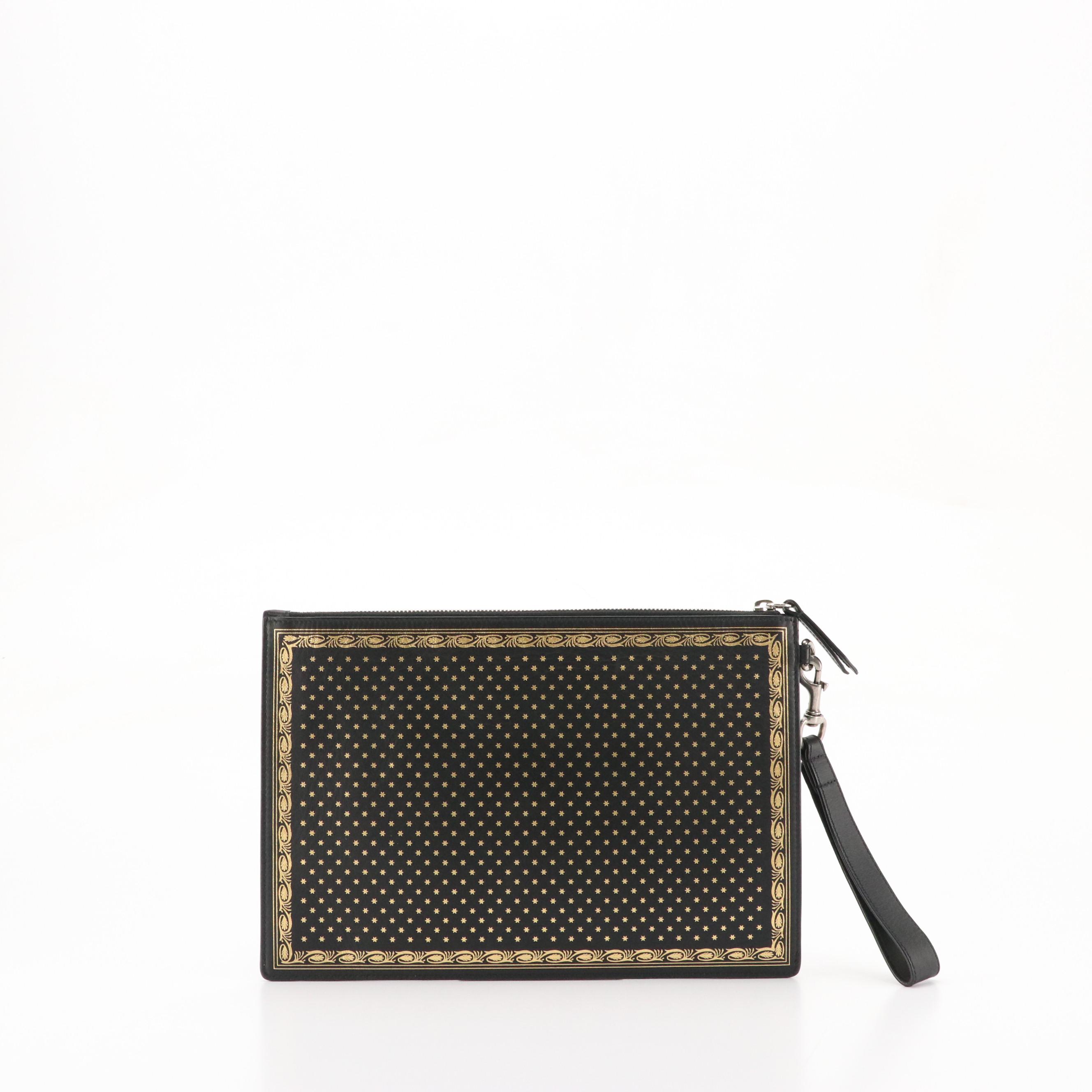 Gucci ''GUCCY'' Zip Wristlet Clutch in Star Printed Calfskin Leather, With Box