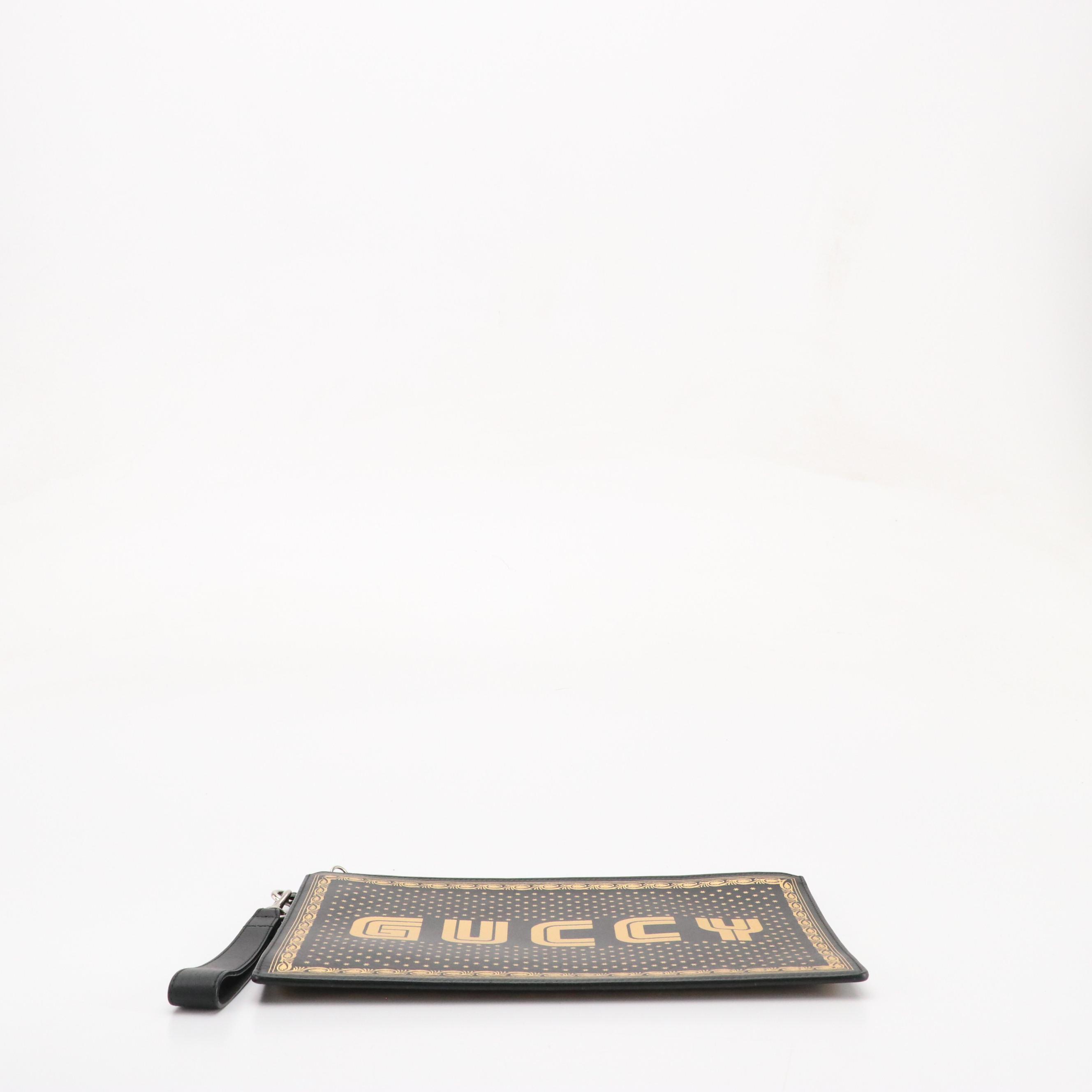 Gucci ''GUCCY'' Zip Wristlet Clutch in Star Printed Calfskin Leather, With Box