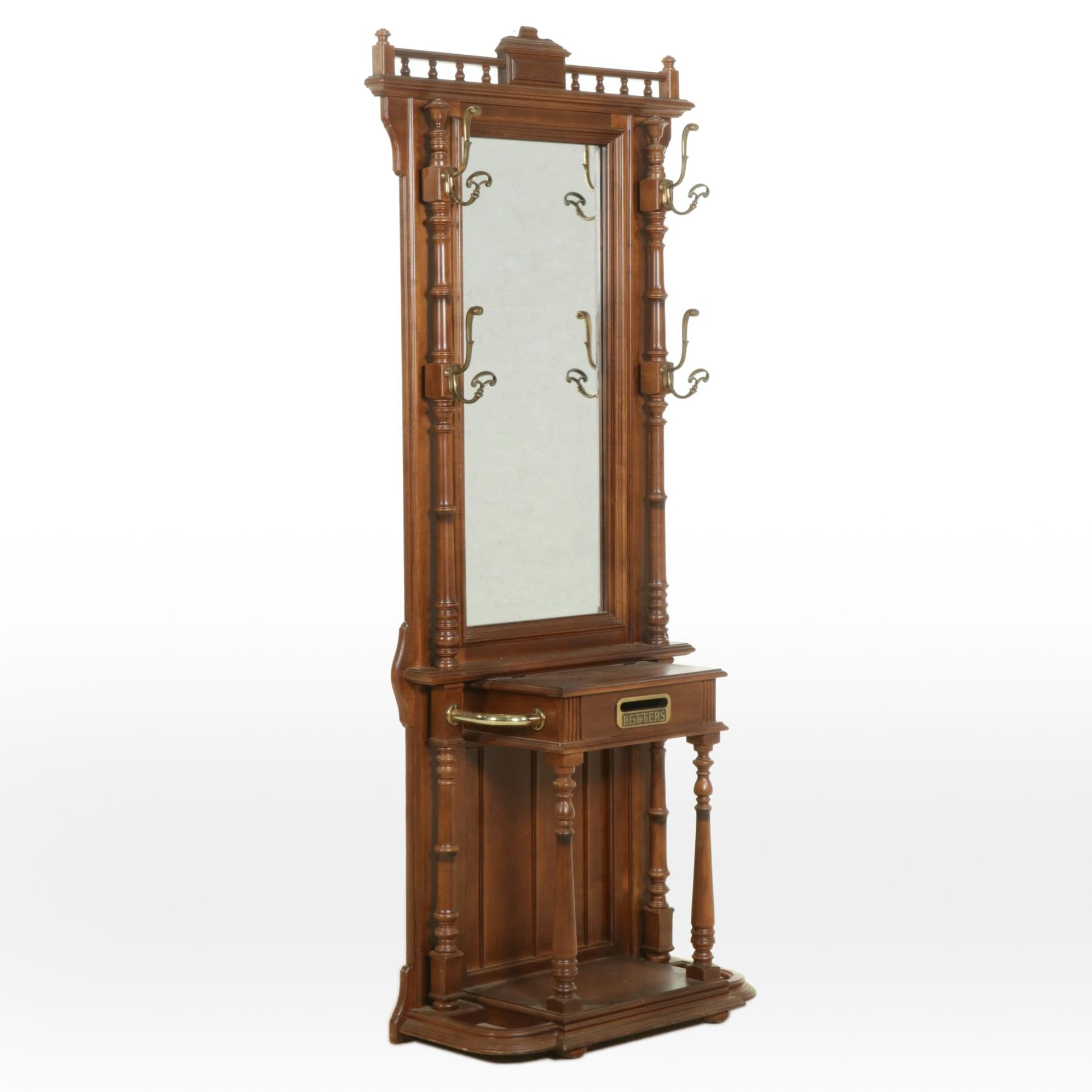 Edwardian Style Walnut Mirrored Hall Tree