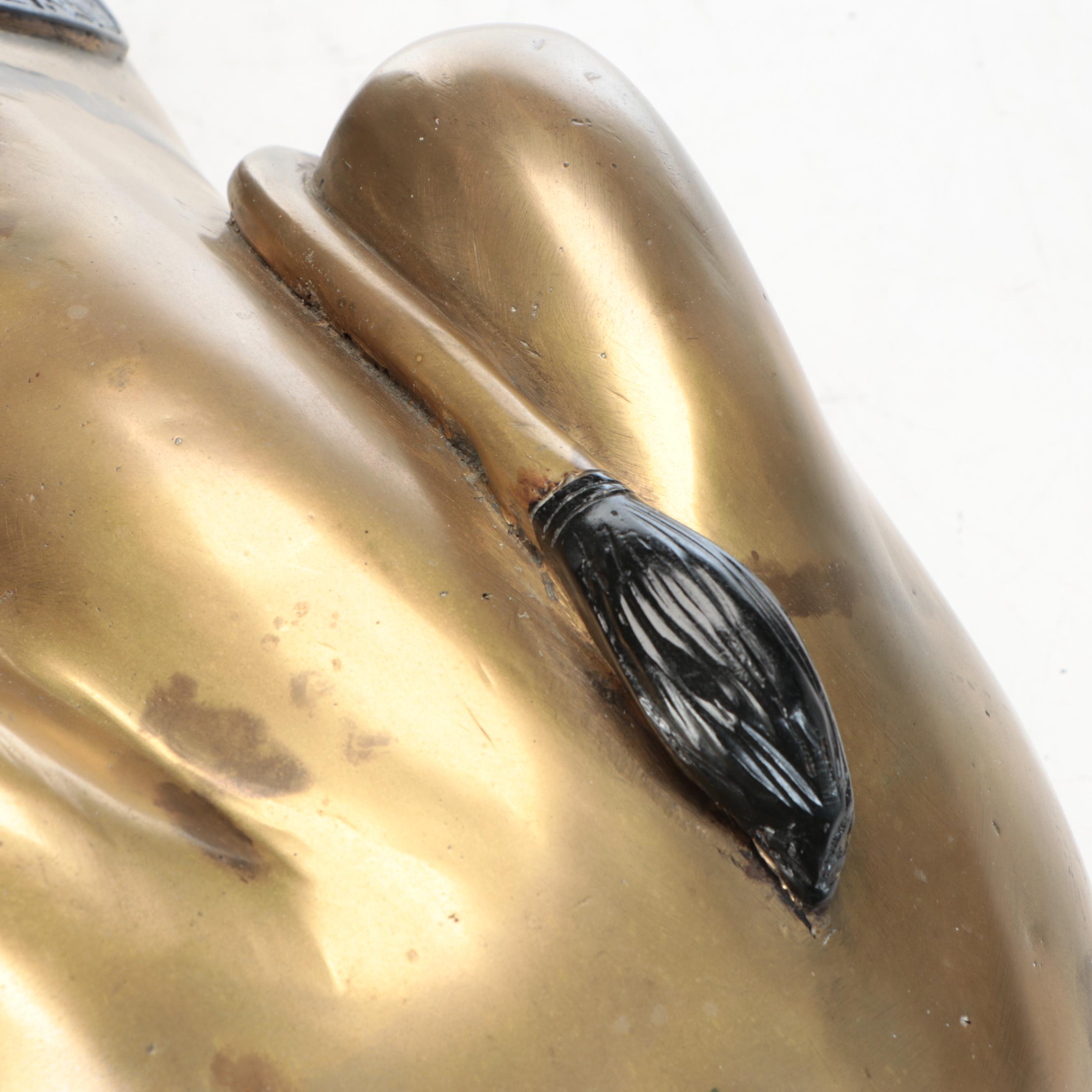 Pair of Egyptian Revival Style Parcel-Painted Brass Sphinxes, 20th Century