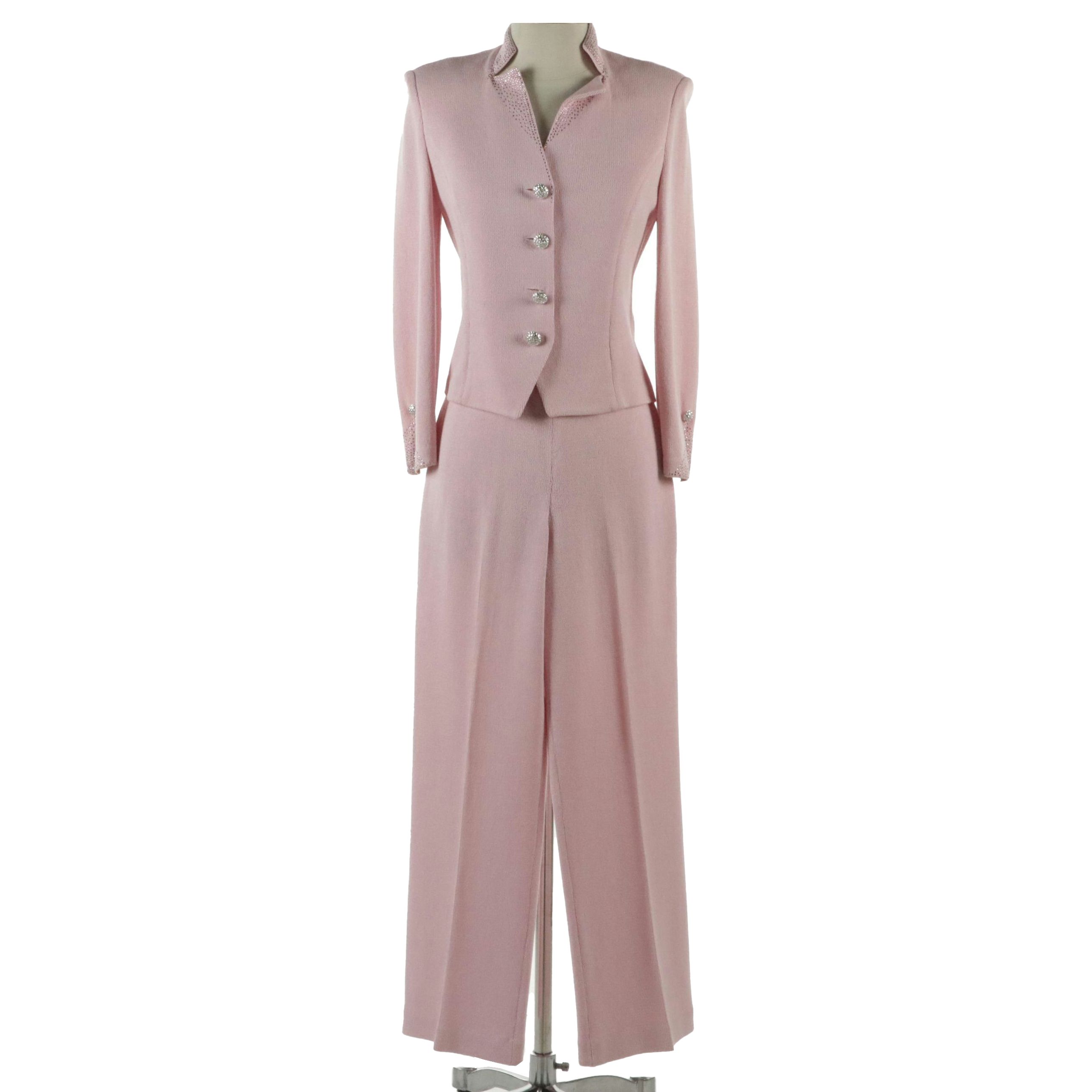 St. John Collection Pink Knit Embellished Pantsuit