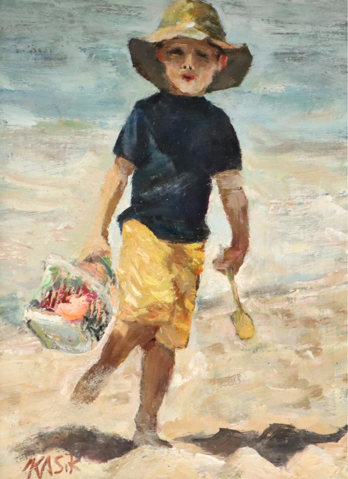 Kevin Kasik Oil Painting of Impressionist Style Seaside Scene, Late 20th Century