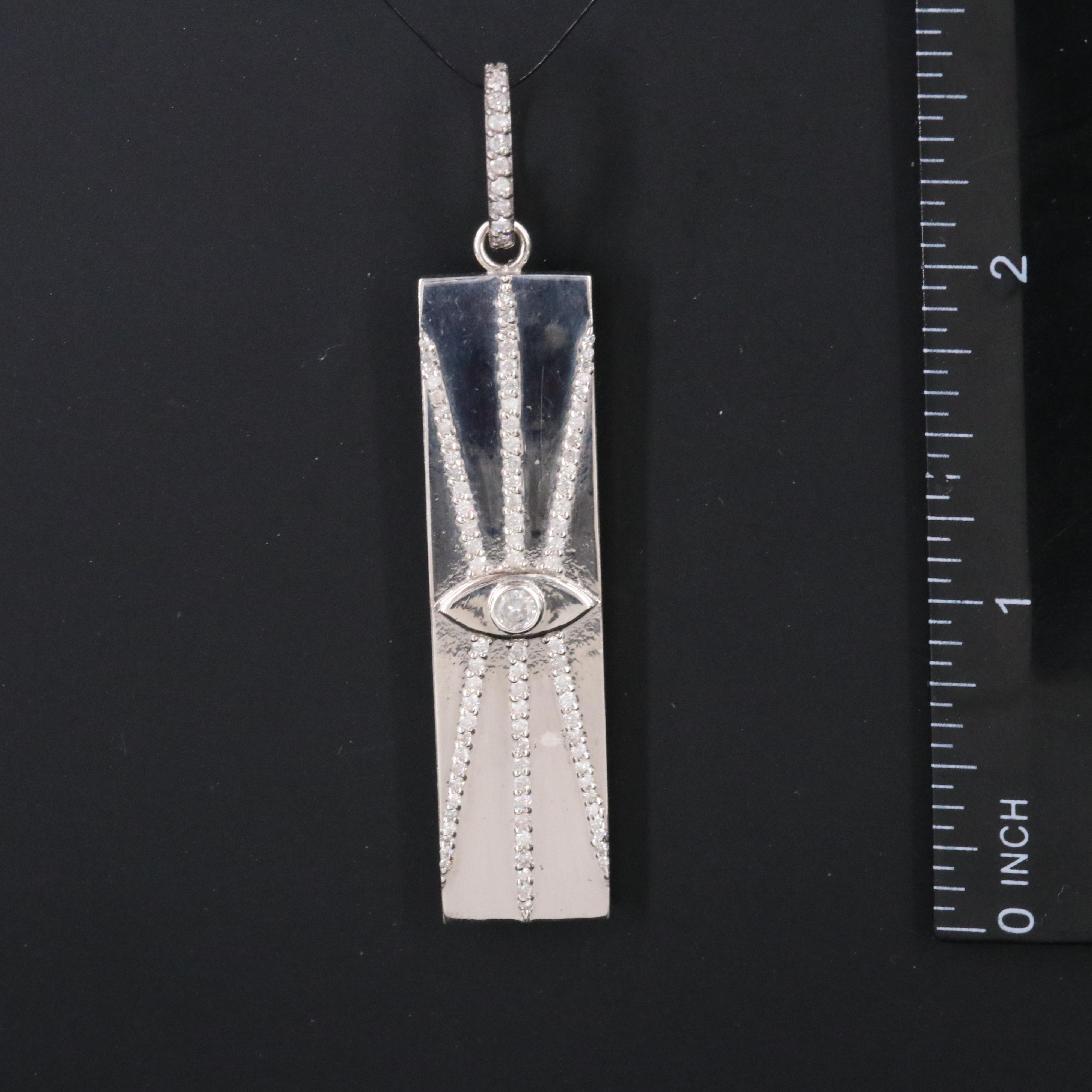 Sheryl Lowe Sterling Diamond Reversible "Inspire" and Evil Eye Dog Tag Pendant