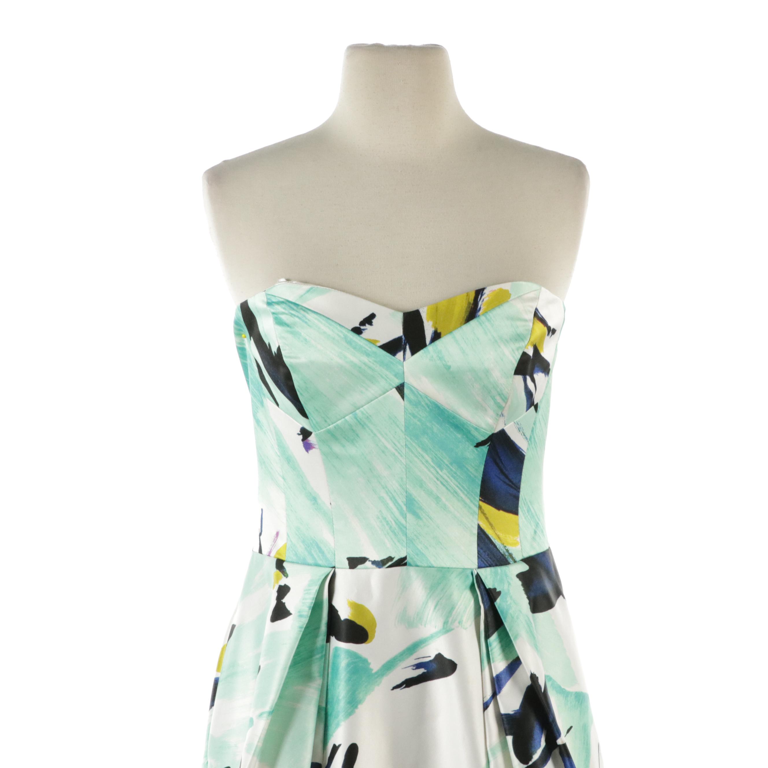 Tadashi Shoji Hot Pink Lace-Paneled Gown & Milly Abstract Floral Strapless Gown