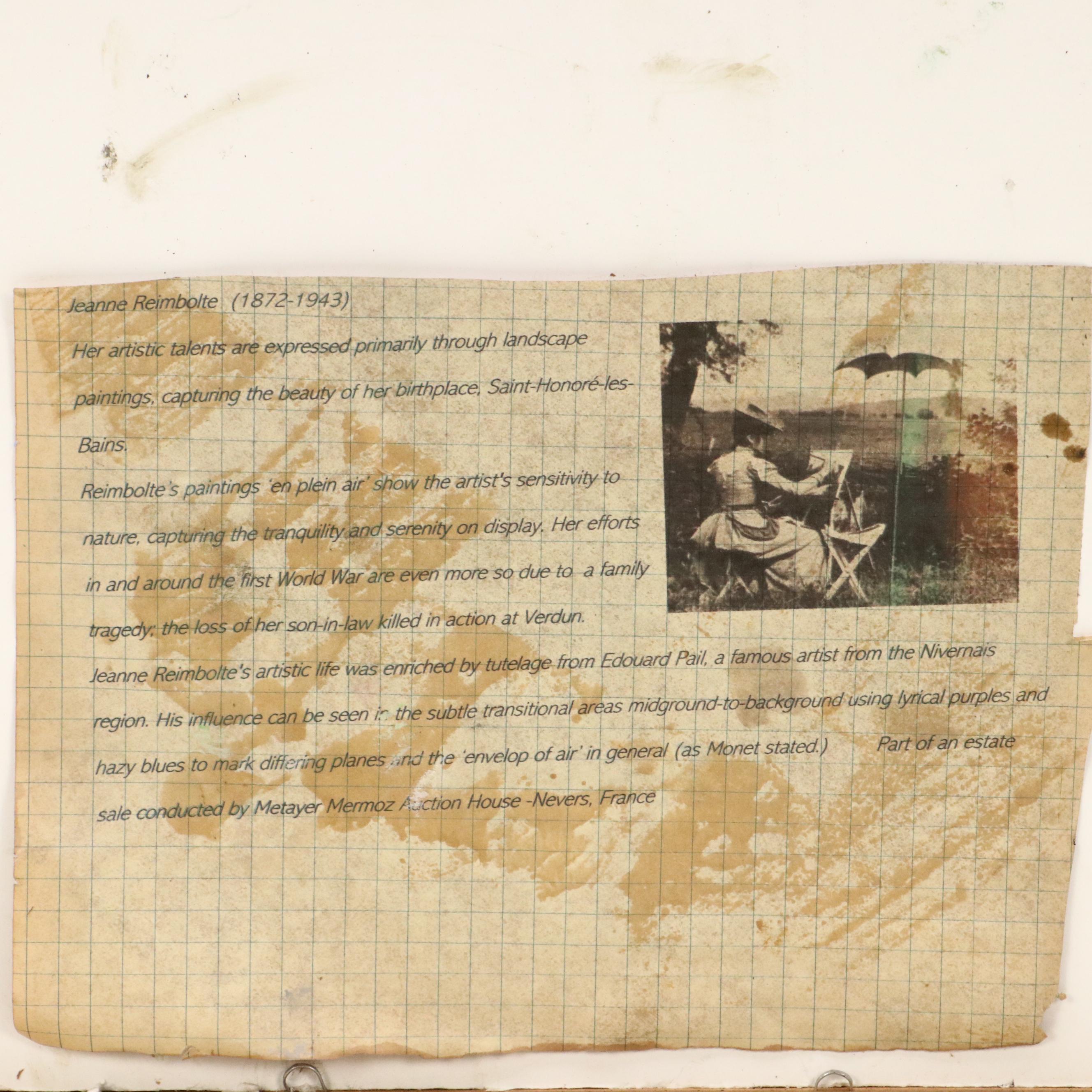 Attributed to Jeanne Reimbolte Oil Impressionistic Landscape, Early 20th Century