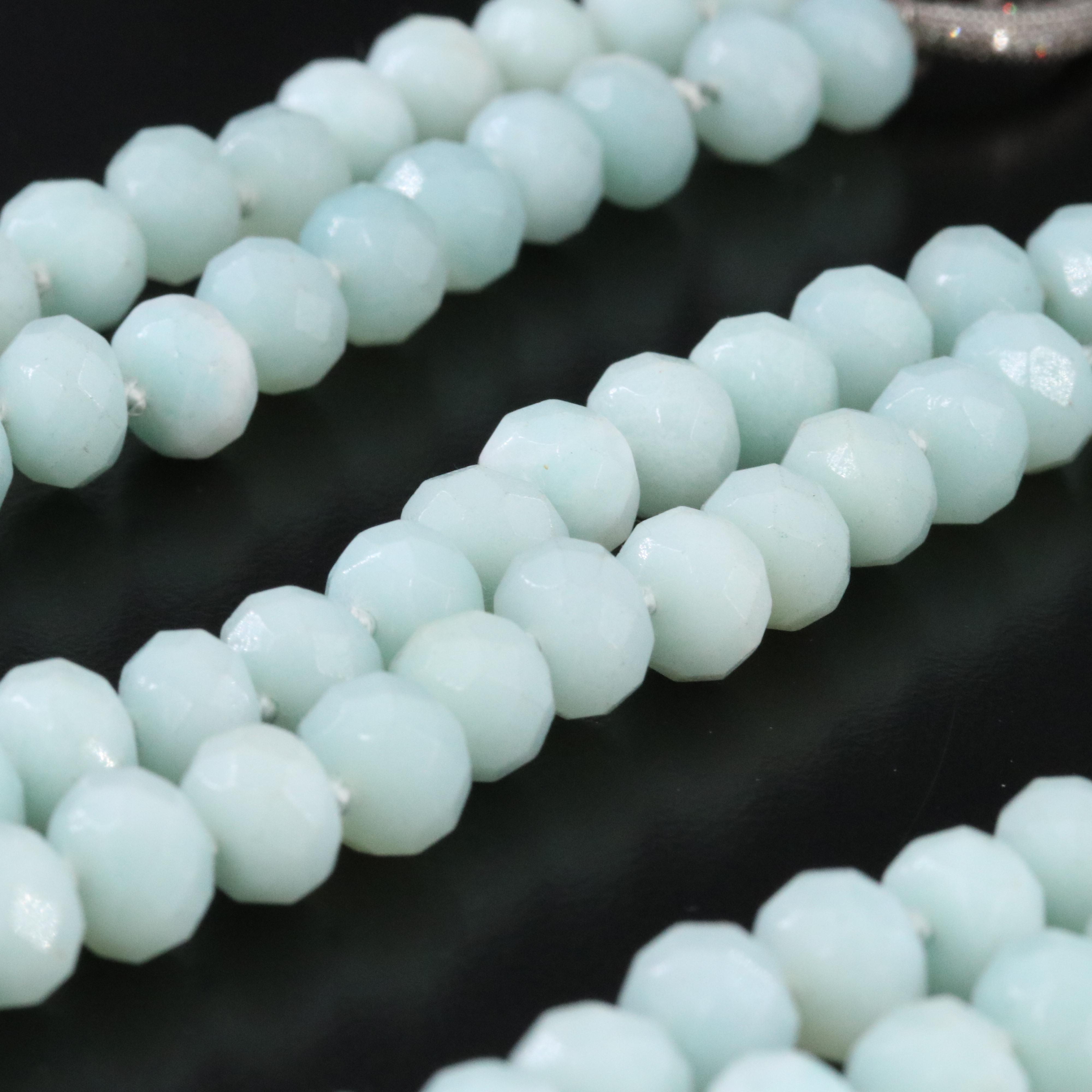 Aquamarine Necklace with Sterling Pavé Diamond Bead Attributed to Sheryl Lowe