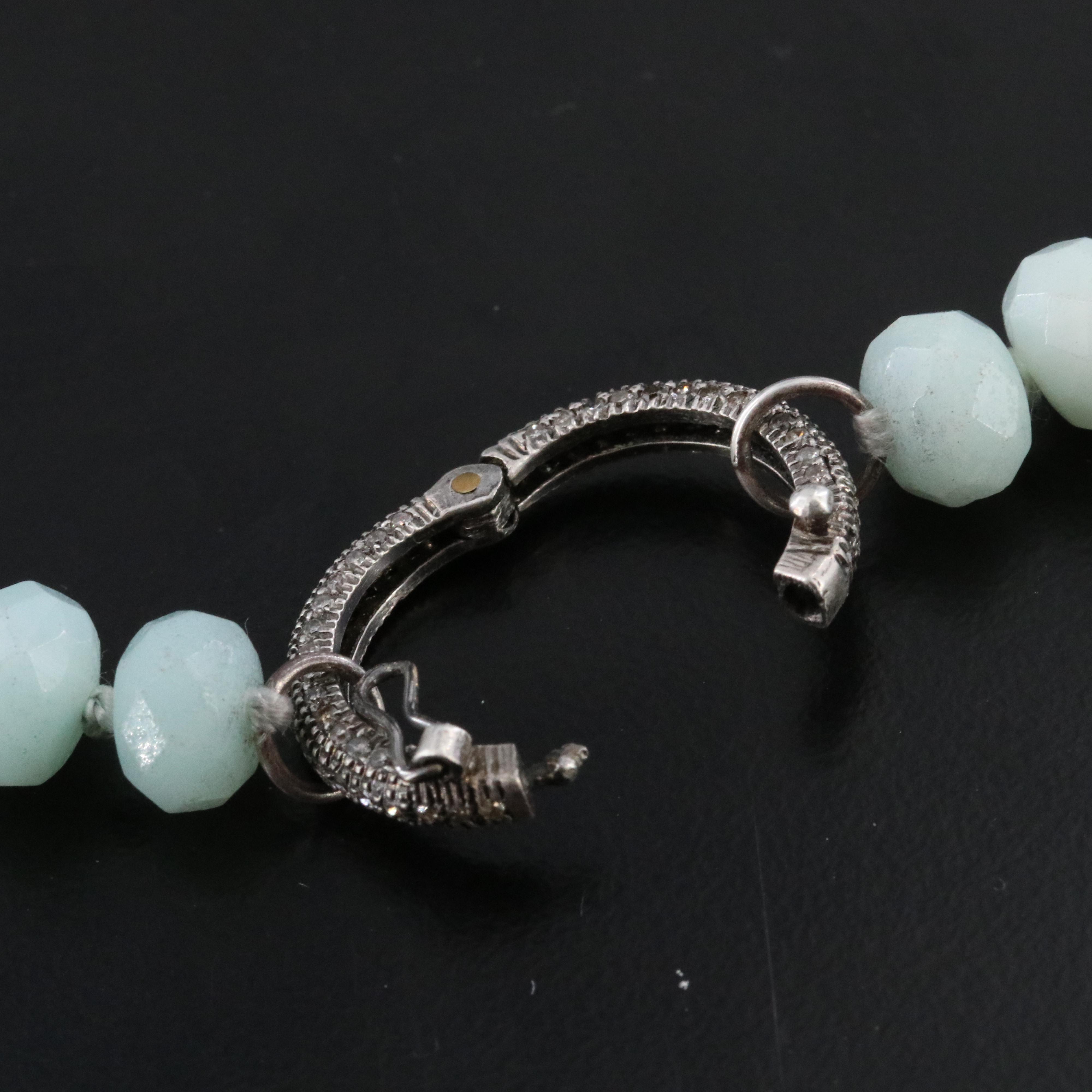 Aquamarine Necklace with Sterling Pavé Diamond Bead Attributed to Sheryl Lowe