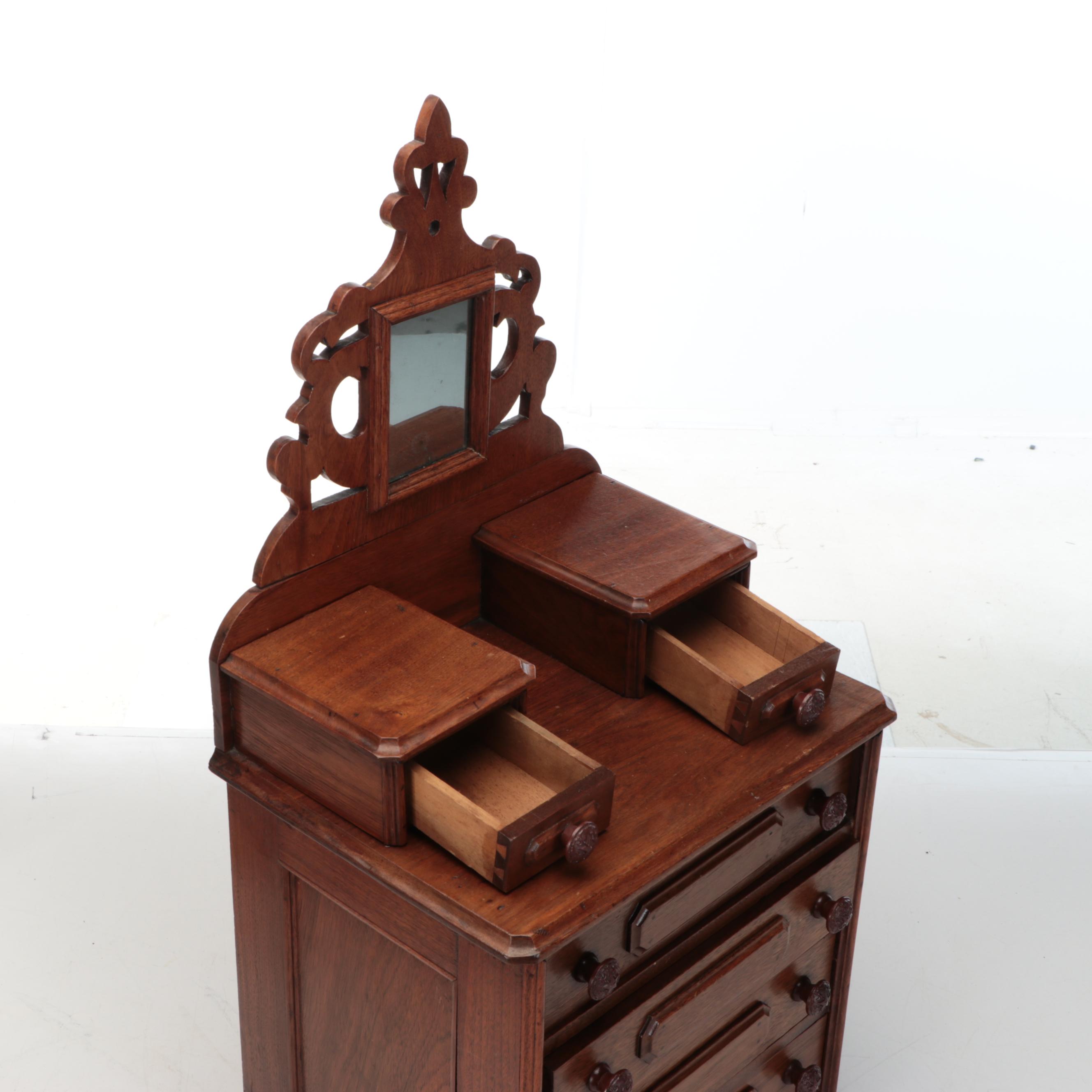 Victorian Eastlake Style Wood Doll Bed and Dresser