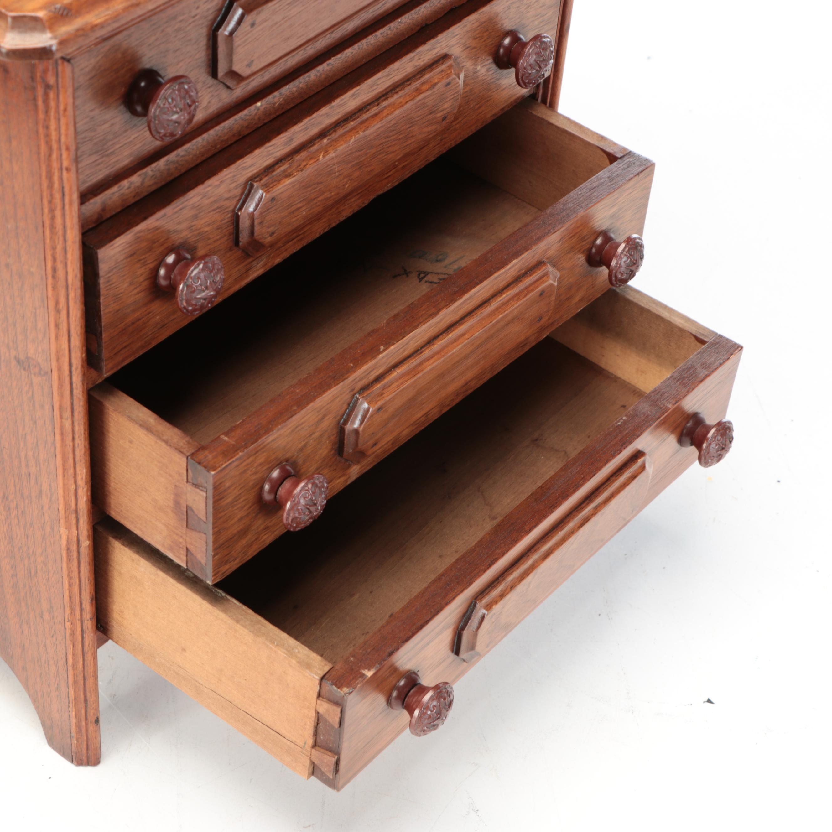 Victorian Eastlake Style Wood Doll Bed and Dresser