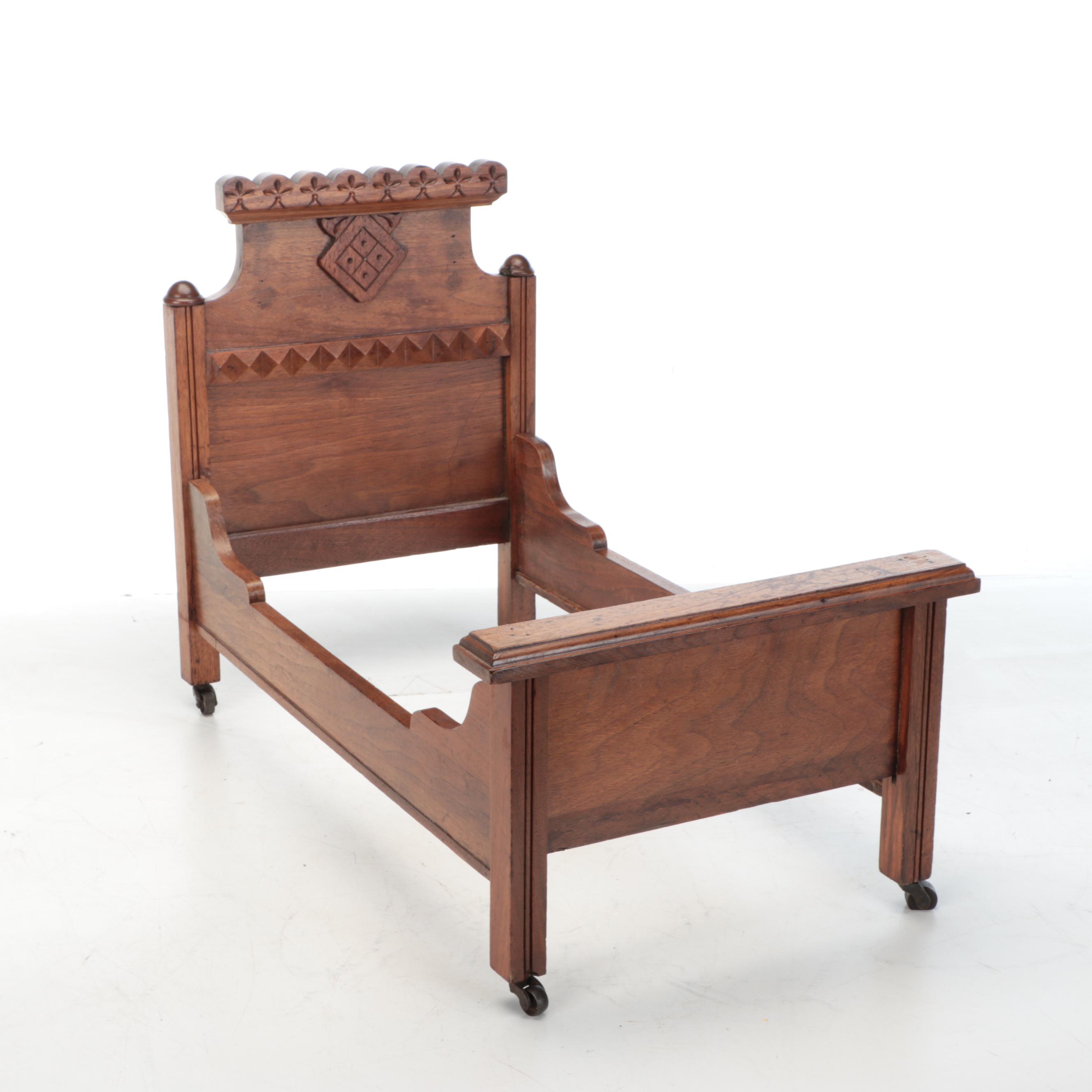 Victorian Eastlake Style Wood Doll Bed and Dresser