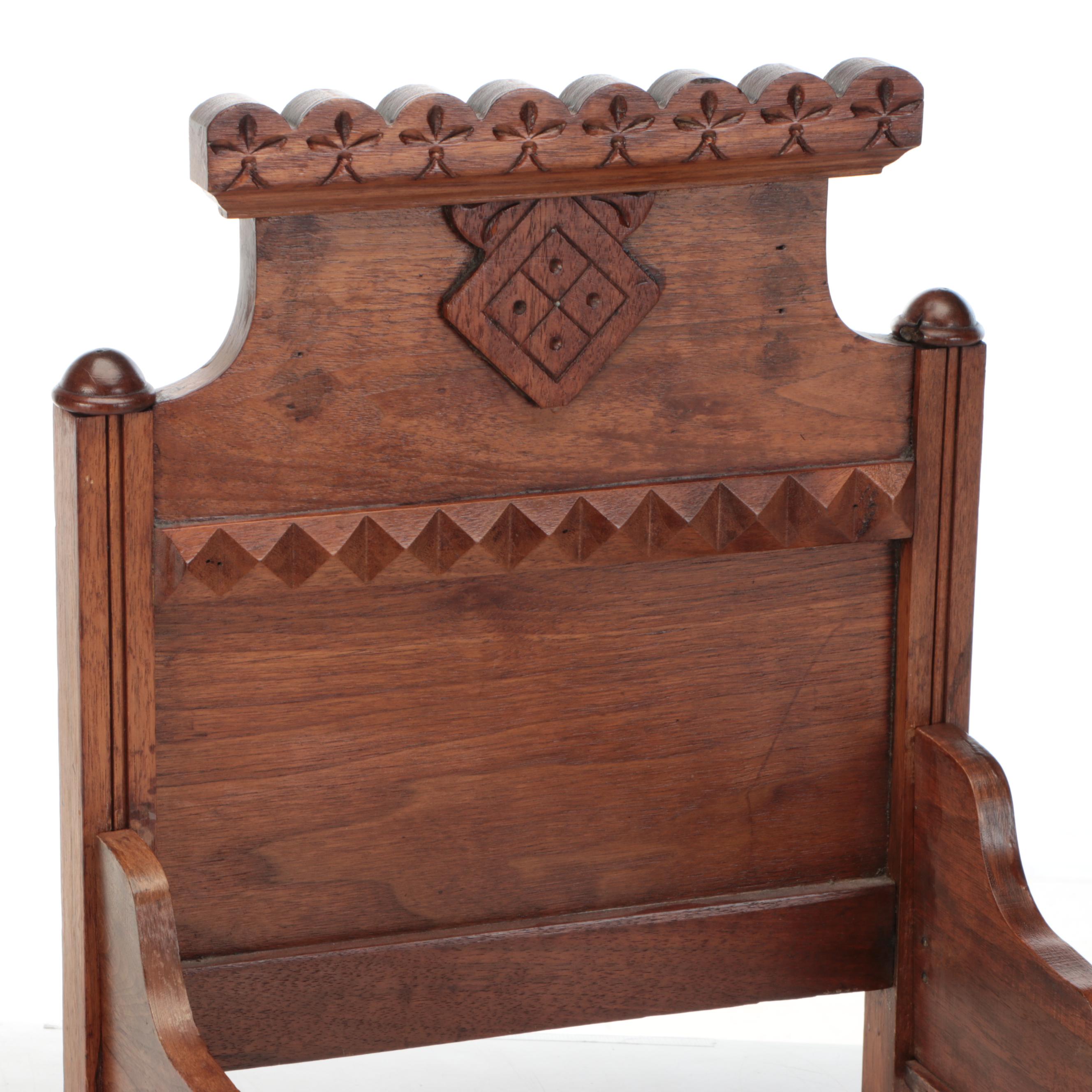 Victorian Eastlake Style Wood Doll Bed and Dresser