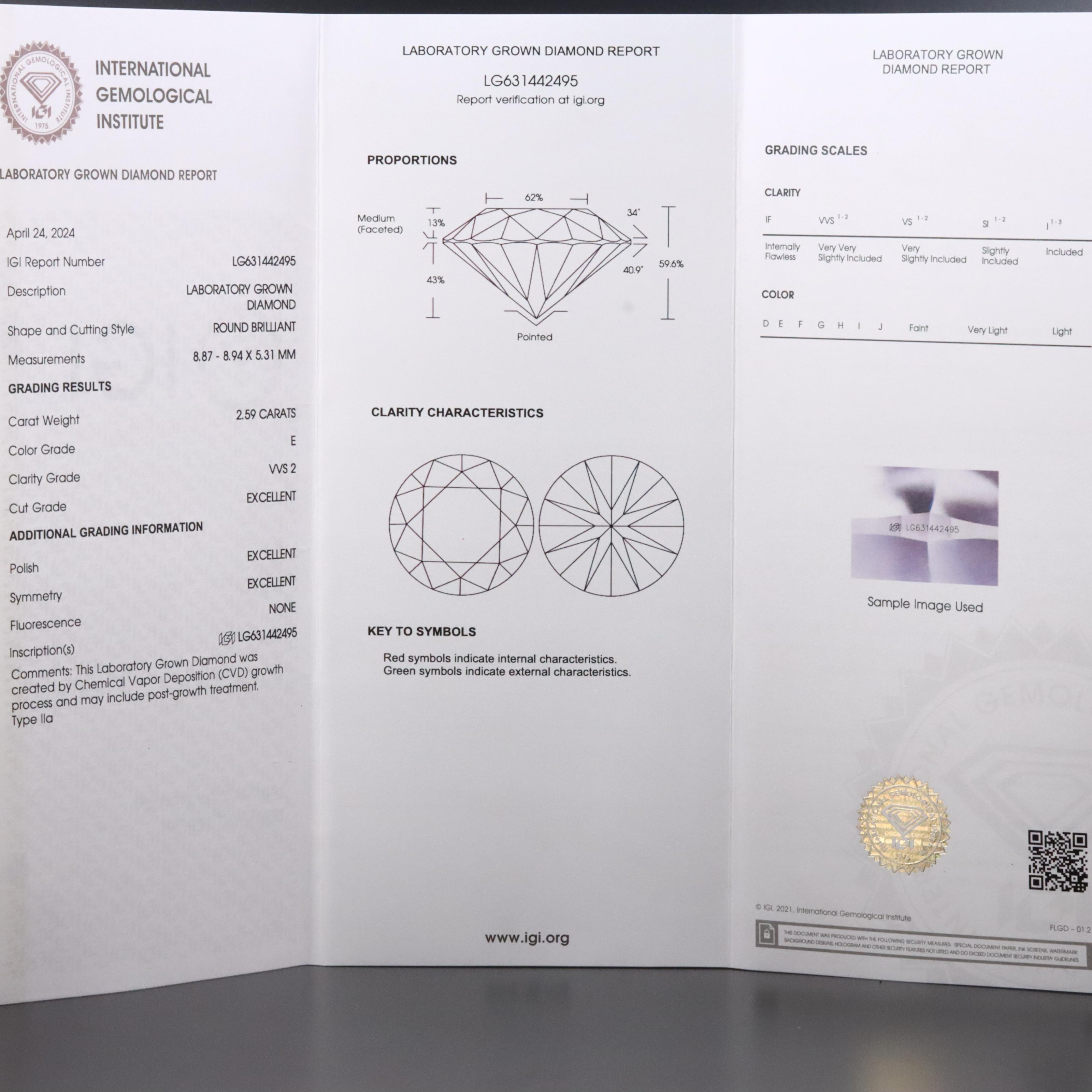 Platinum 5.19 CTW Lab Grown Diamond Solitaire Stud Earrings with IGI Reports