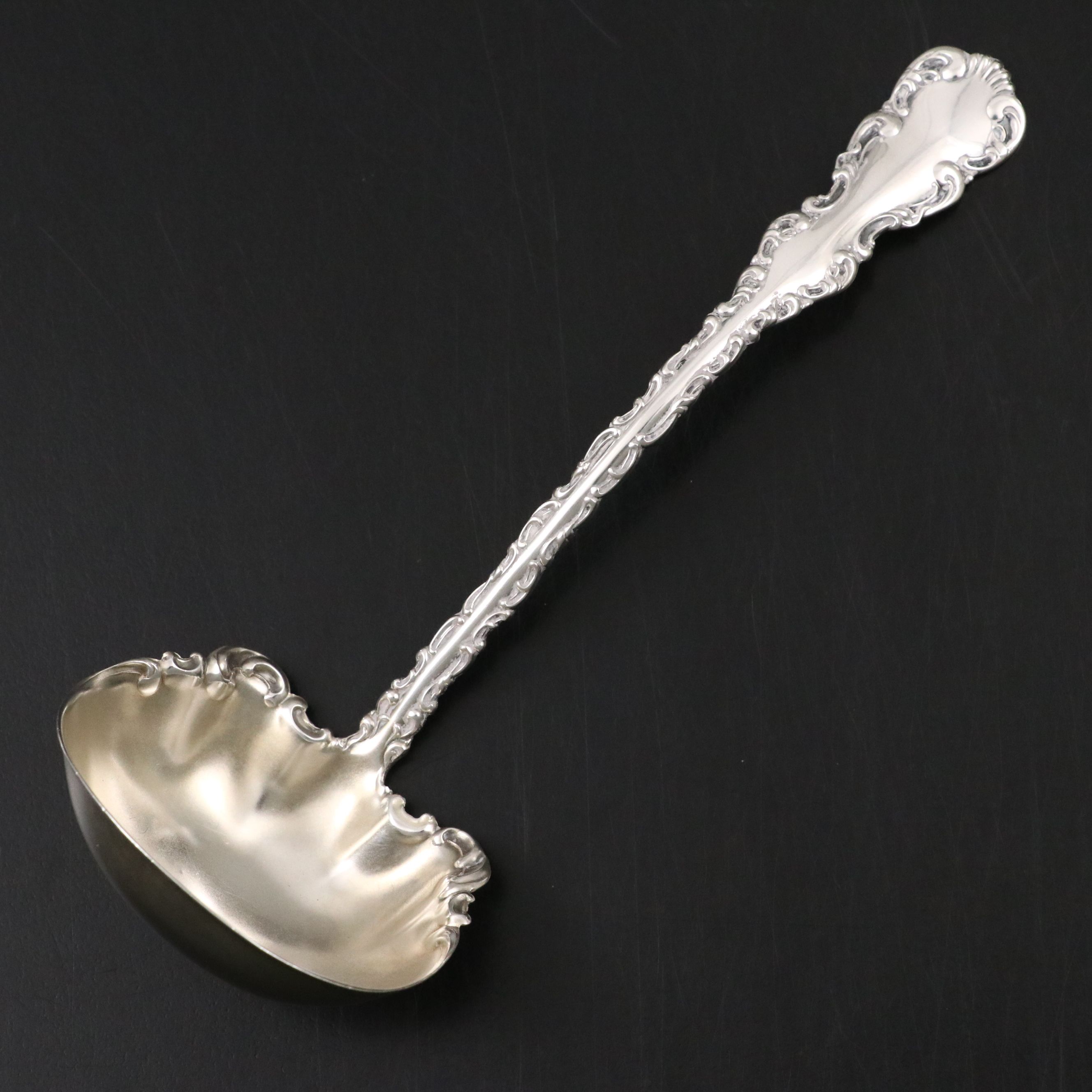 Whiting Mfg "Louis XV" Sterling Sauce Ladle with Other Silver Plate Serveware